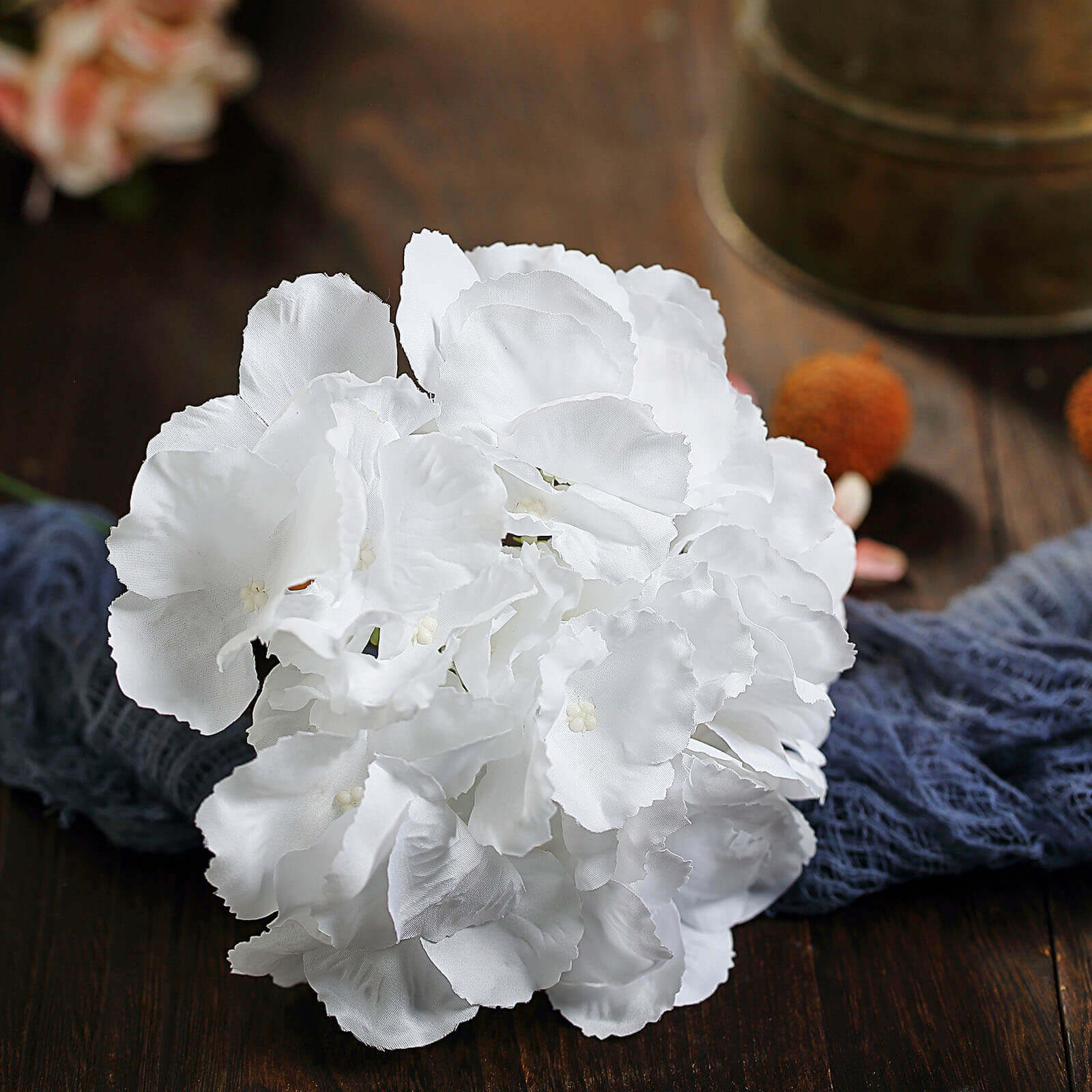 10 Flower Head and Stems White Artificial Satin Hydrangeas, DIY Arrangement - Image 8