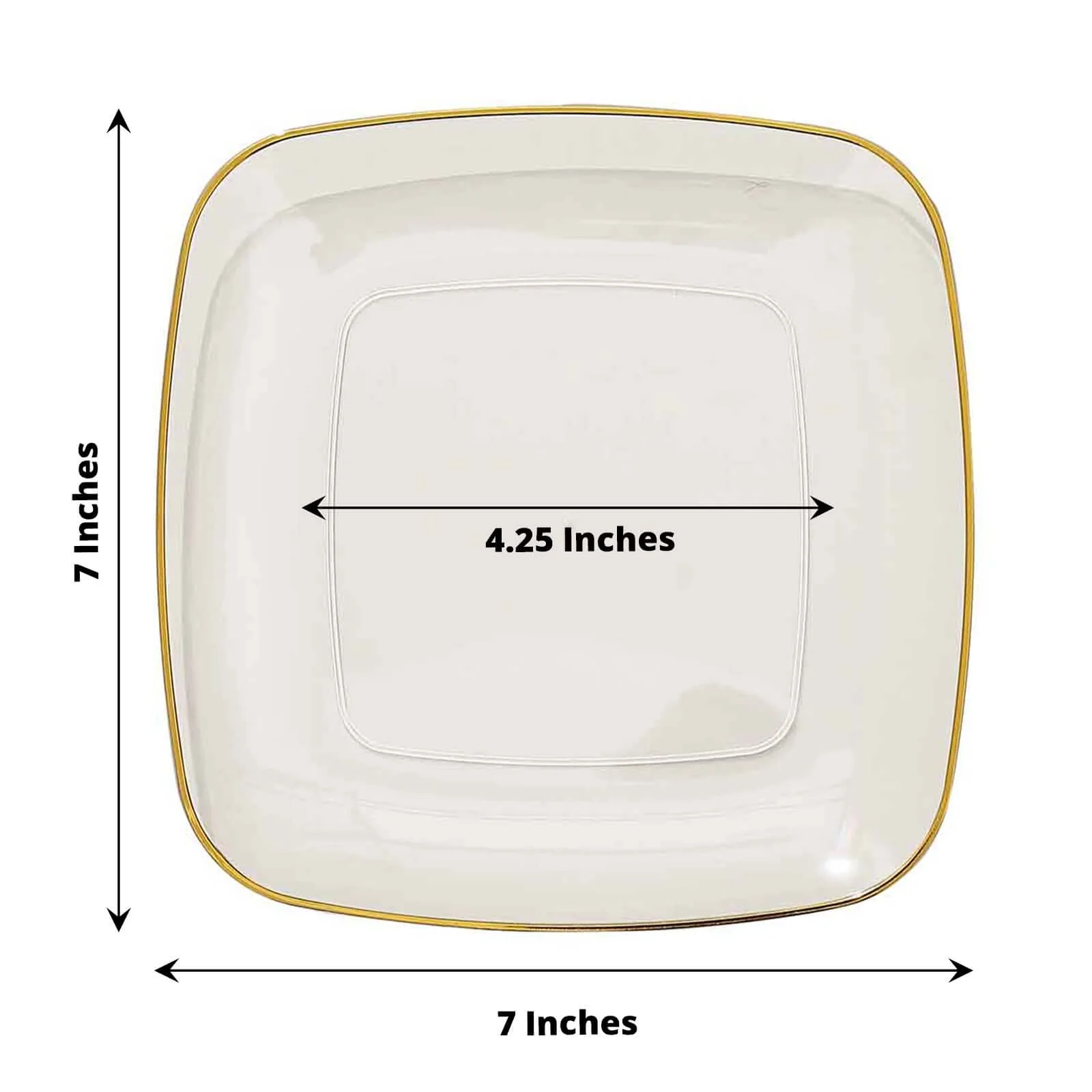 10-Pack Plastic 7" Square Dessert Plates in Clear with Gold Rim - Classy Disposable Appetizer Salad Plates - Image 3