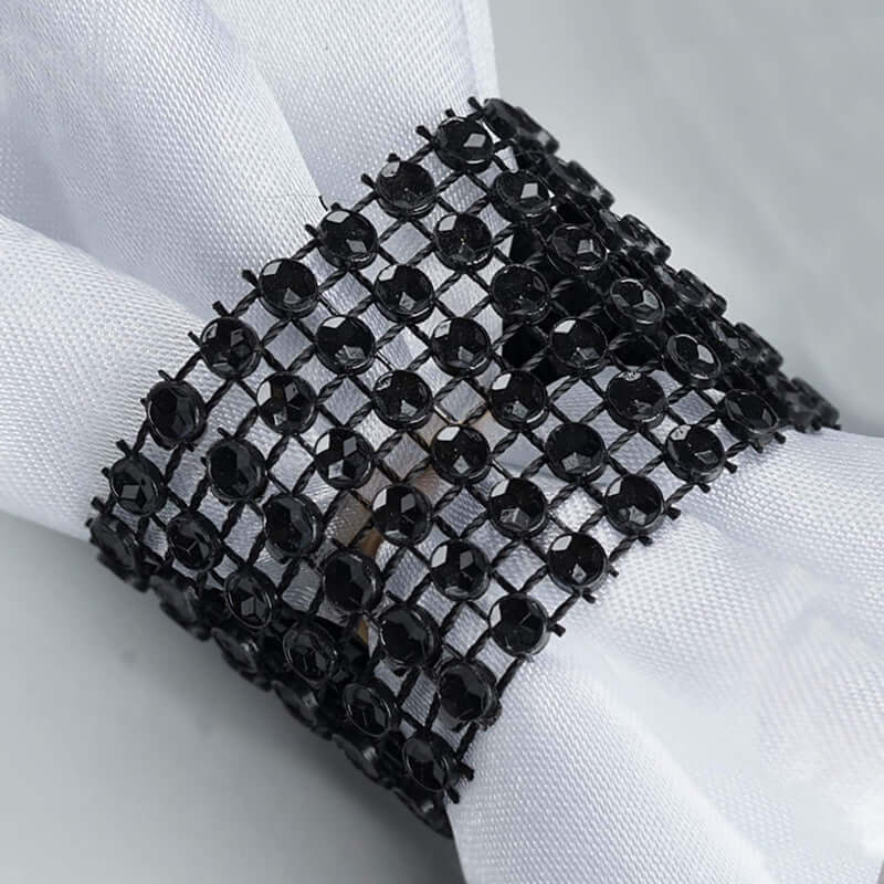 10 Pack Rhinestone Napkin Rings with Velcro Brooch Buckle Black - Stylish Design for Chair Sashes - Image 6