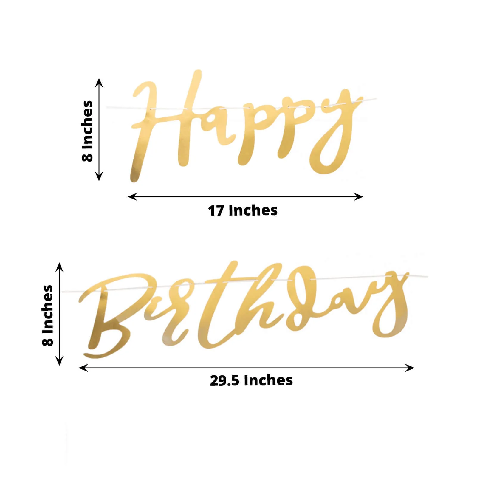 10ft Pre-Strung Metallic Gold Foil "Happy Birthday" Banner, Party Photo Backdrop Hanging Garland - 250 GSM - Image 3
