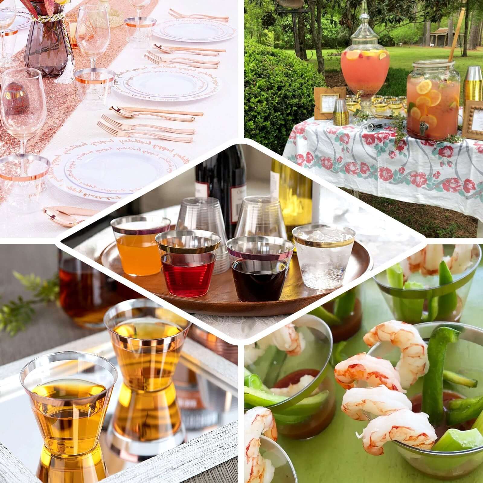 12-Pack Plastic Party Squat Cups Clear with Rose Gold Rim - Stylish Disposable Tumblers for Banquets & Special Occasions 10oz - Image 5