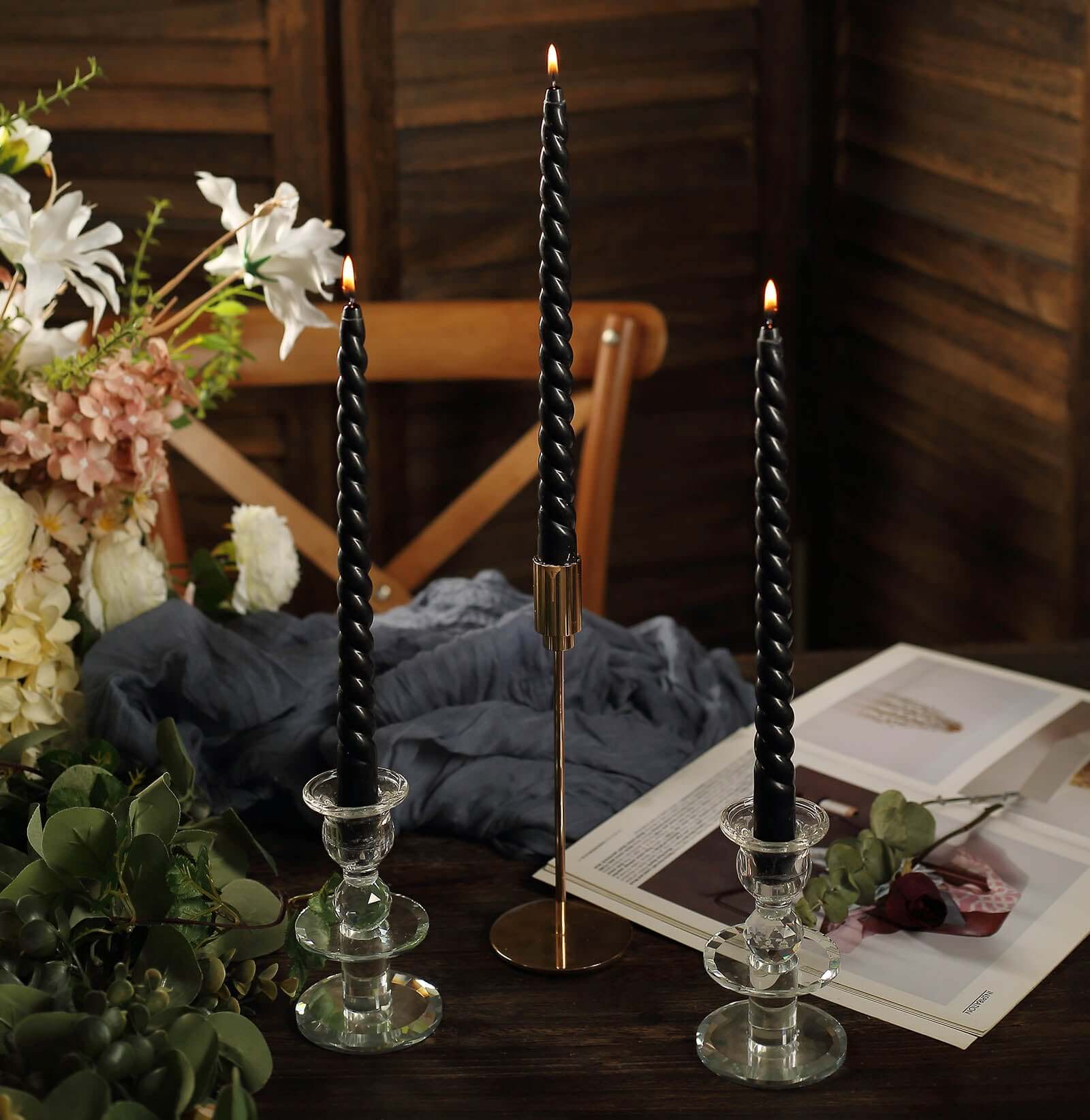12-Pack Taper Candles Spiral Long Burn Wick Design Black - Premium Unscented Wax Dinner Candle Sticks 11" - Image 2