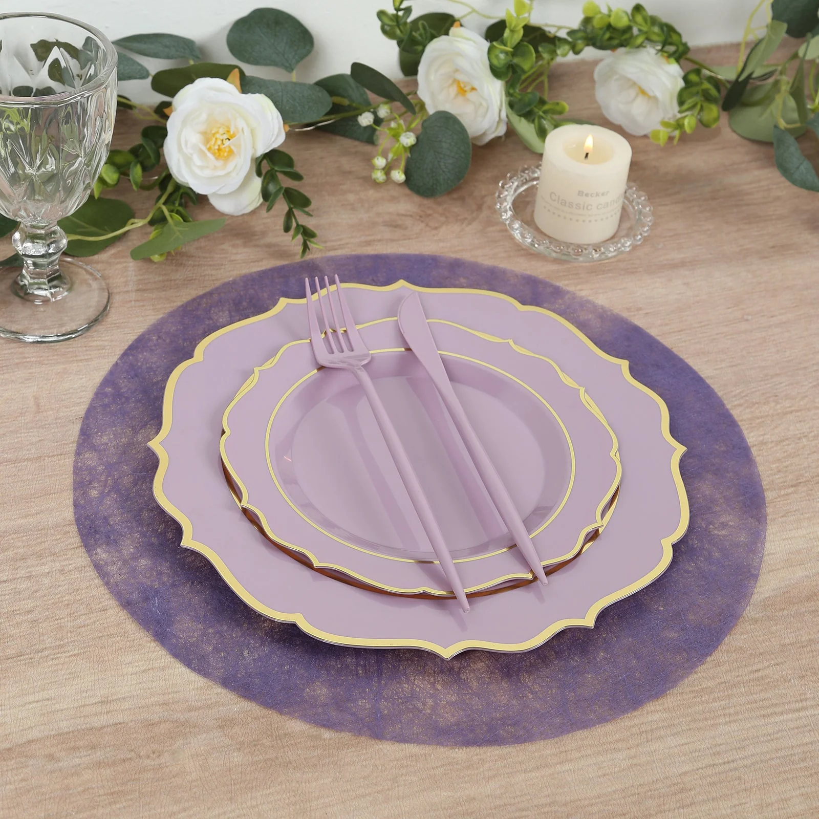 50 Pack Disposable Lavender Lilac Placemats, 13" Non-Woven Mesh Fiber Round Table Mats for Dining & Events - Image 5