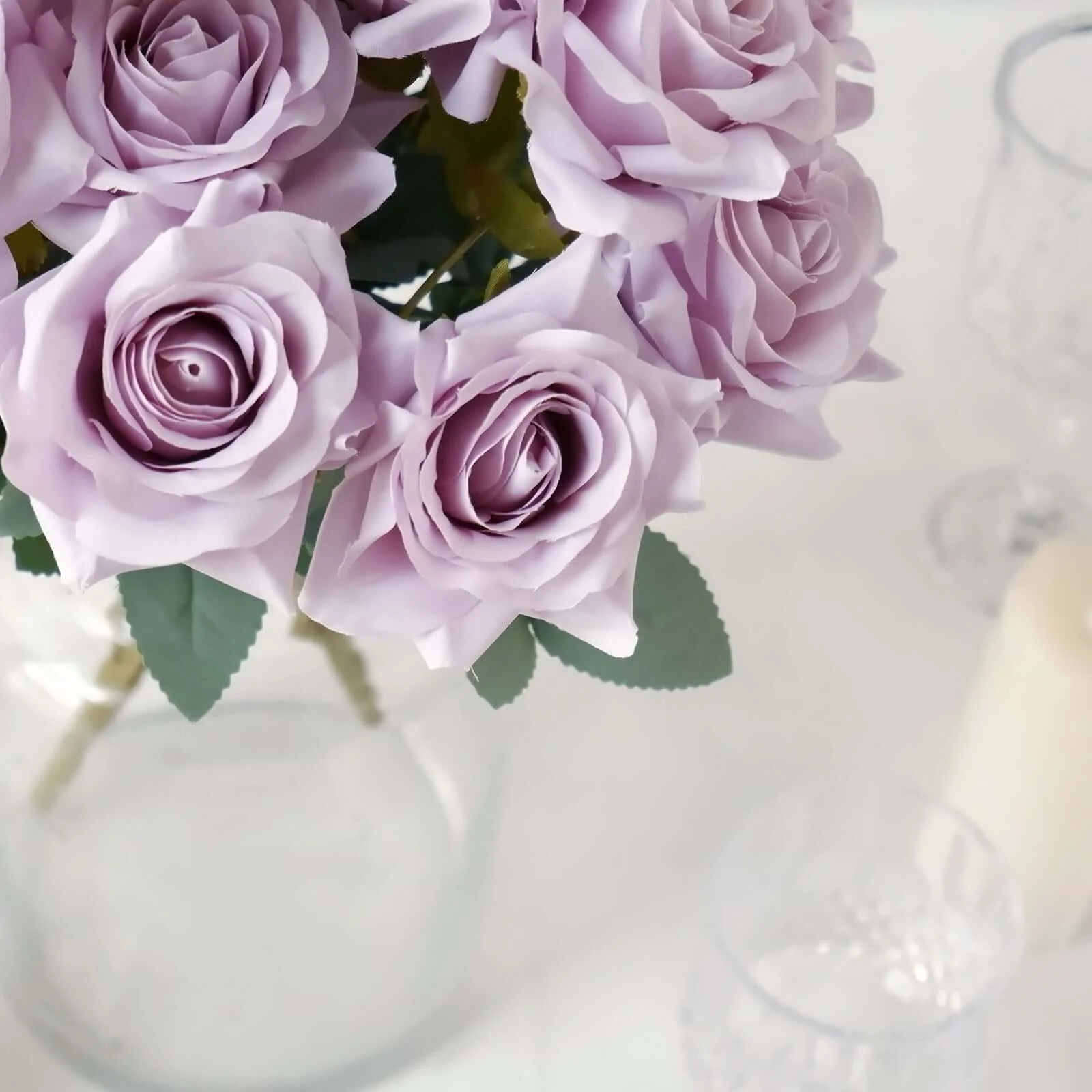 2 Bouquets 17" Lavender Lilac Real Touch Artificial Silk Rose Flower Bushes - Image 2