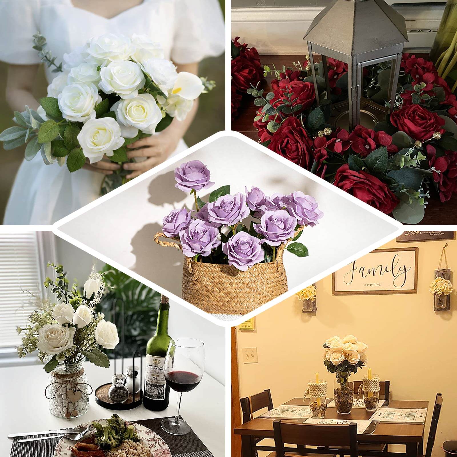 2 Bouquets 17" Lavender Lilac Real Touch Artificial Silk Rose Flower Bushes - Image 5