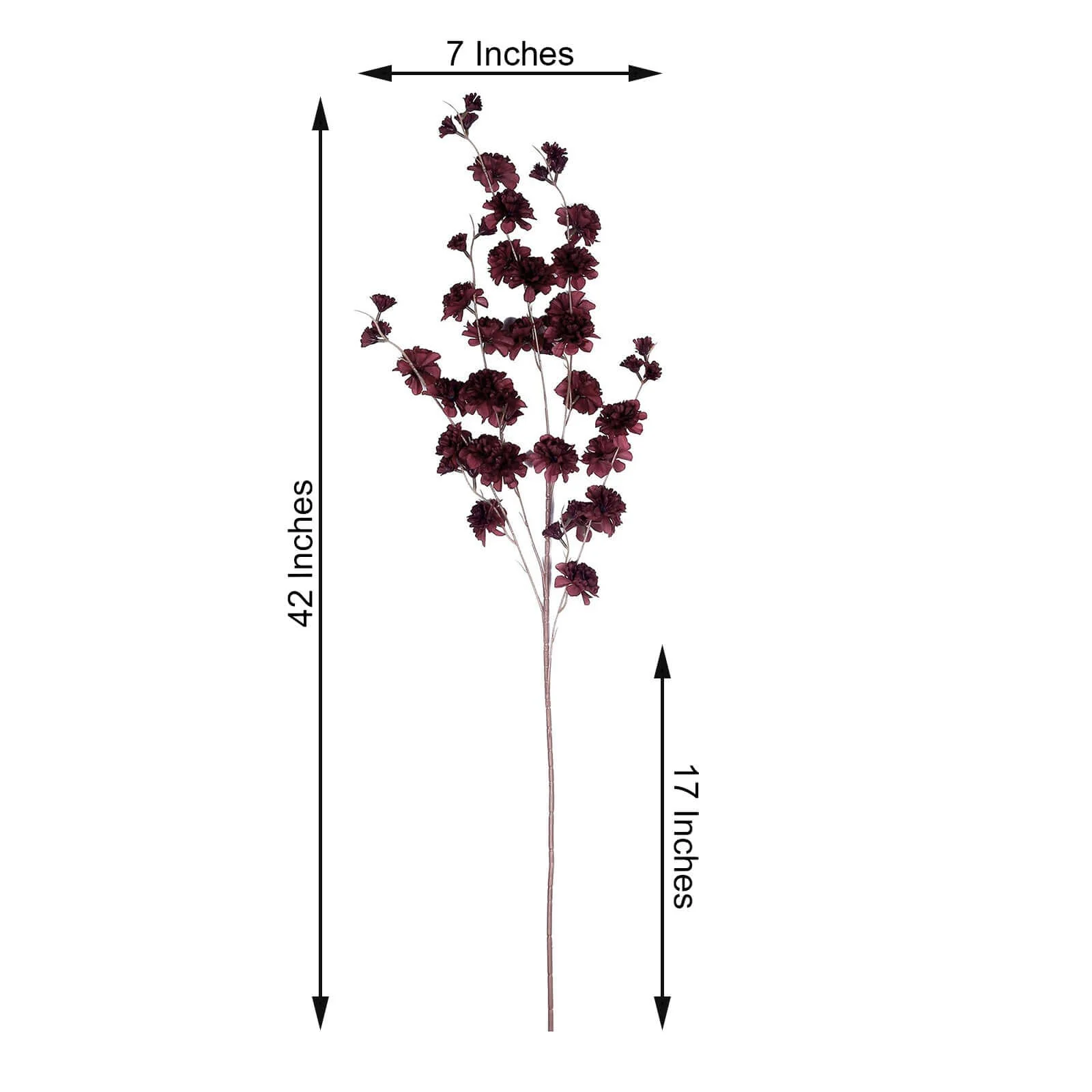 2 Branches 42" Tall Burgundy Artificial Silk Carnation Flower Stems - Image 3