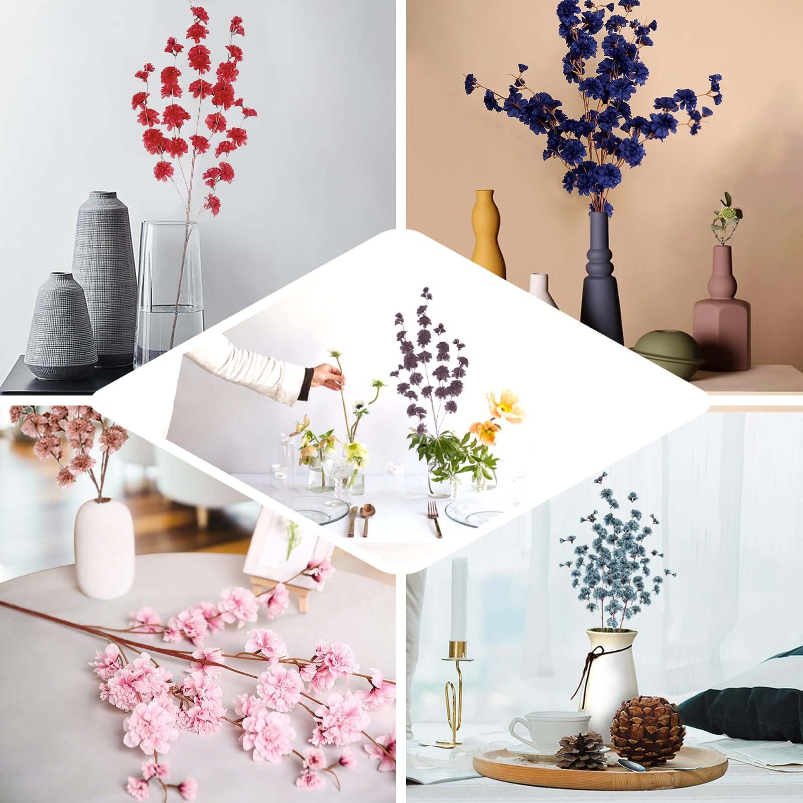 2 Branches 42" Tall Burgundy Artificial Silk Carnation Flower Stems - Image 5