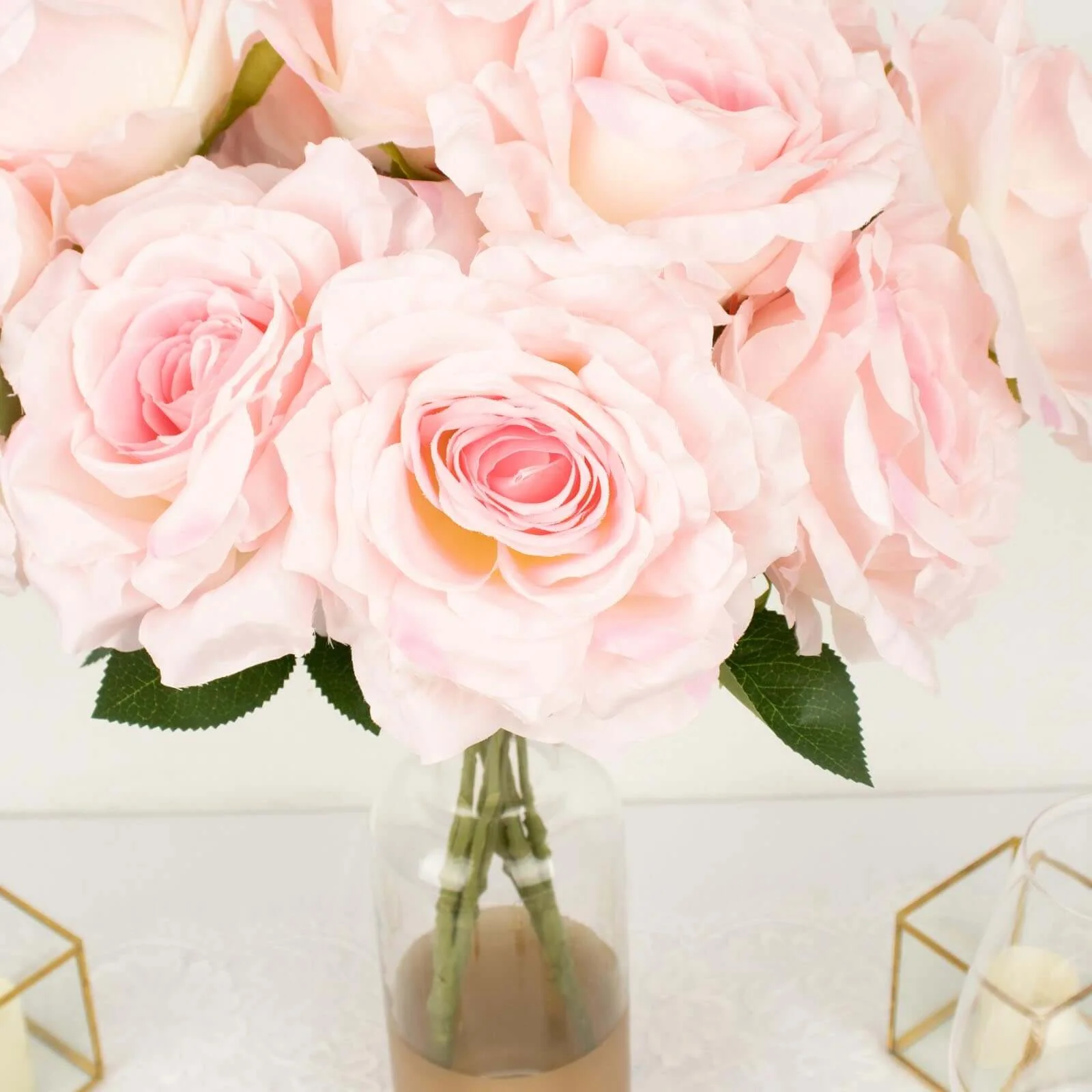 2 Bushes 17" Blush Premium Silk Jumbo Rose Flower Bouquet, High Quality Artificial Wedding Floral Arrangements - Image 2