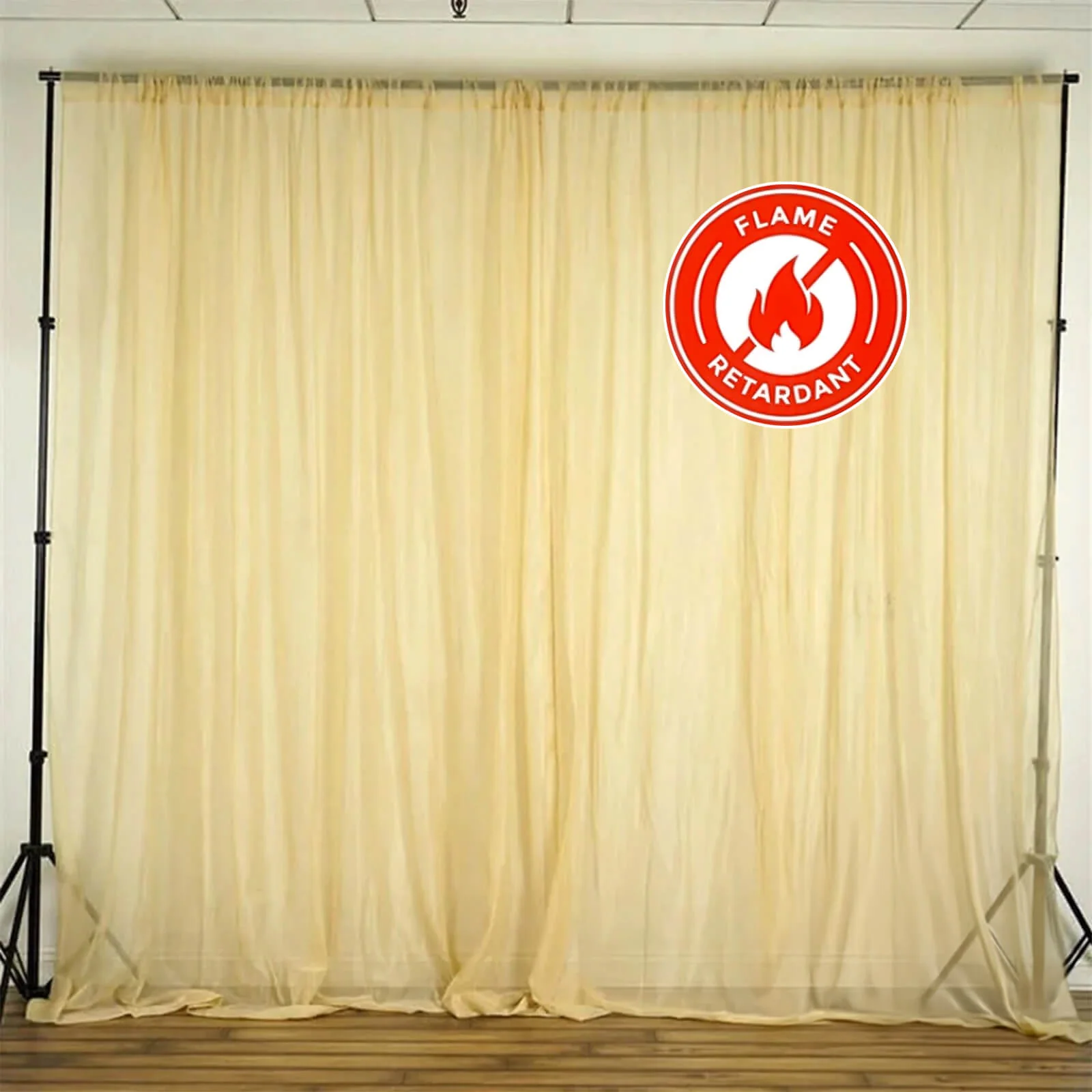 2 Pack 5ftx10ft Champagne Chiffon Backdrop Drape Curtains, Durable Flame Resistant Sheer Organza Event Divider Panels With Rod Pockets