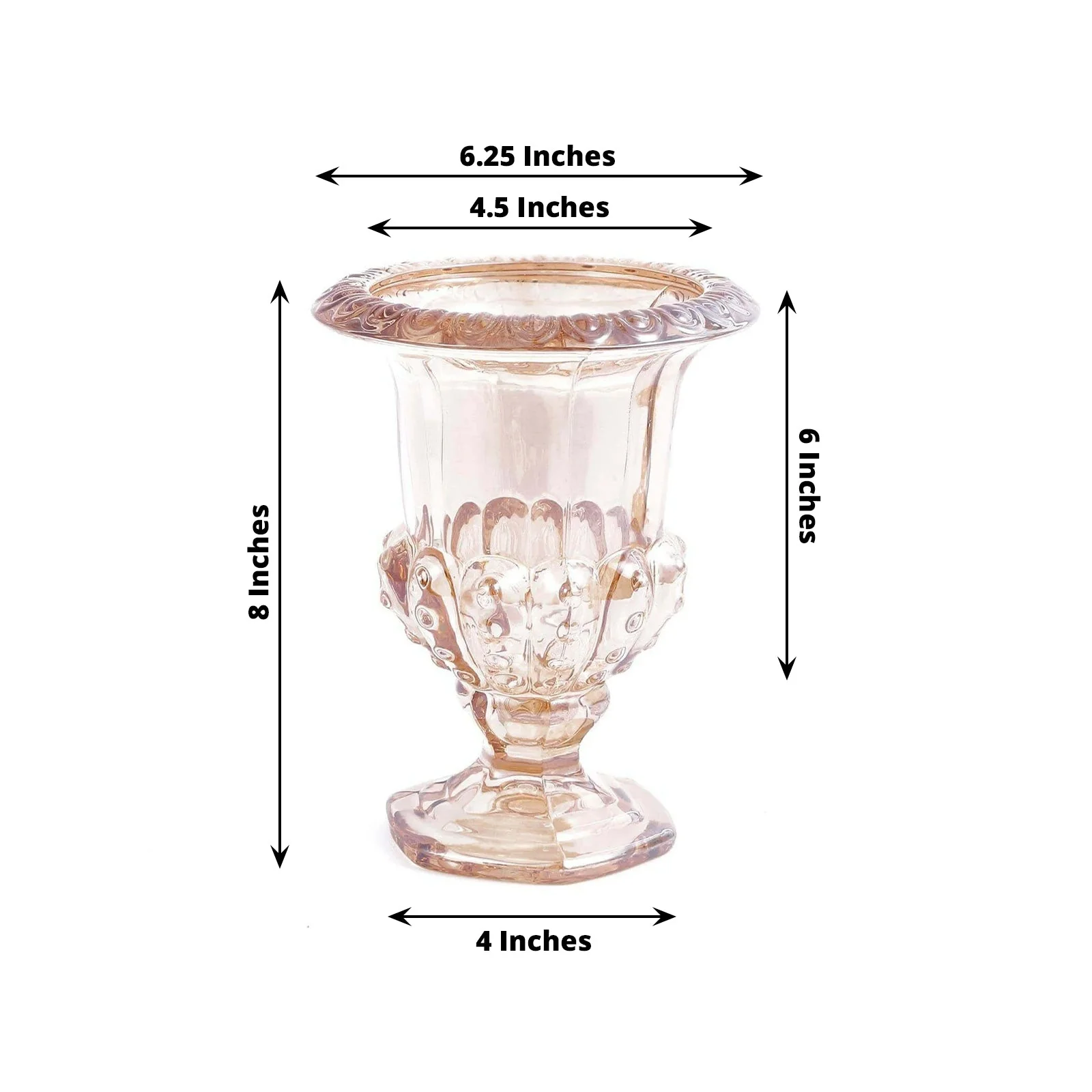 2-Pack Glass Mini Pedestal Flower Vases in Classic Roman Urn Style Amber Gold - Sophisticated Wedding Table Centerpieces 8" - Image 3