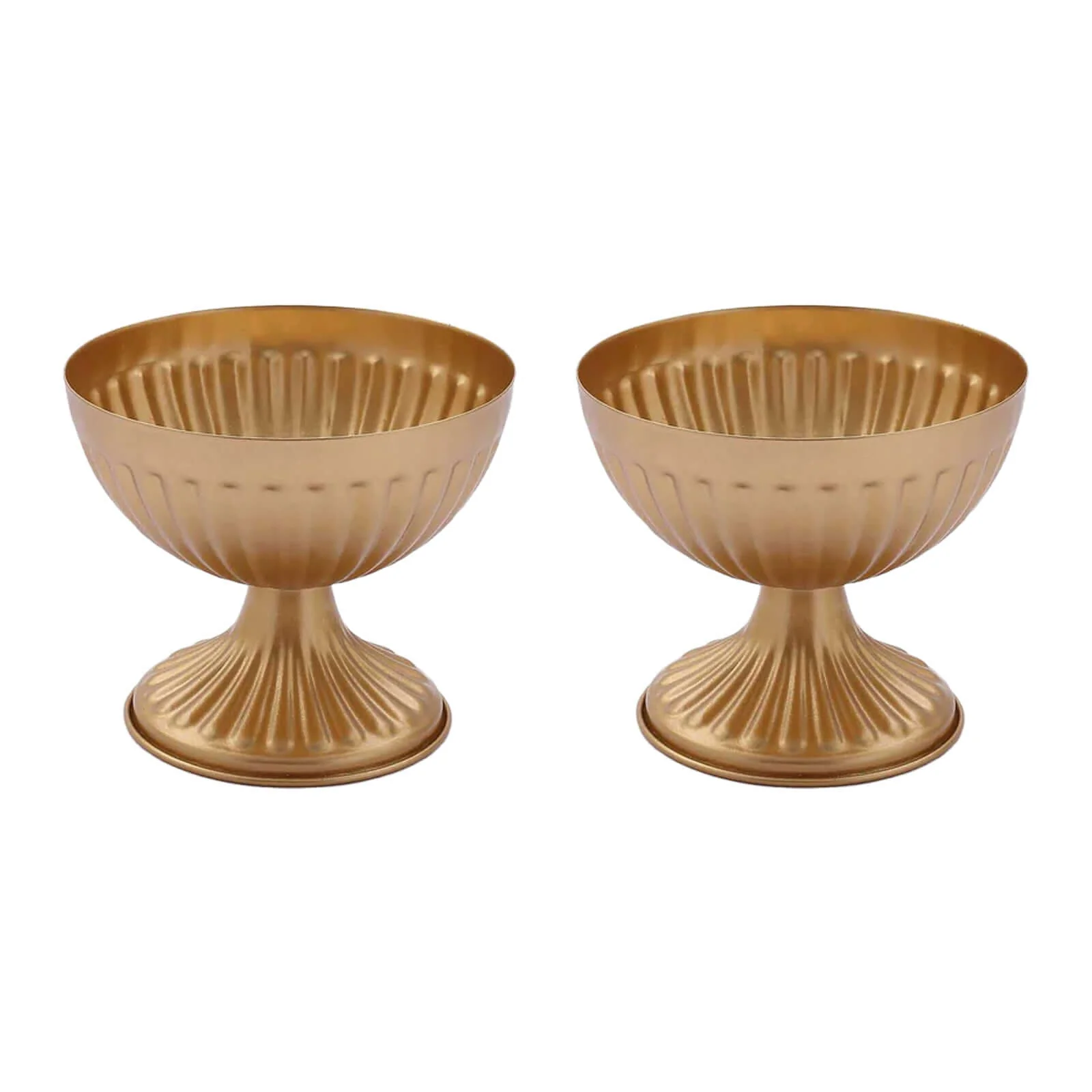 2-Pack Metal Pedestal Flower Vases Ribbed Bowl Style Gold - Antique Mini Compote Vase for Sophisticated Wedding Centerpieces 4" - Image 7