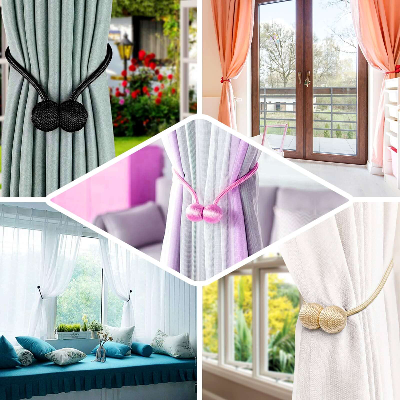 2 Pack Silver Magnetic Curtain Tie Backs For Window Drapes and Backdrop Panels - Image 5