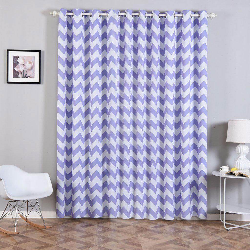 2 Pack White Lavender Lilac Chevron Print Thermal Room Darkening Blackout Window Curtain Panels With Chrome Grommet - 52"x96" - Image 2
