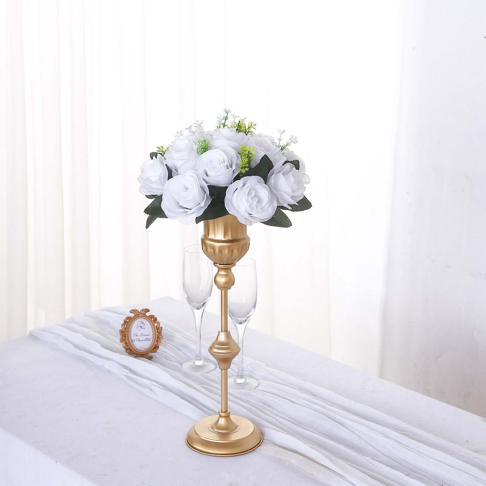 2 Pack White Silk 15-Head Rose Flower Balls For Centerpieces - 10", Artificial Kissing Ball Floral Arrangements - Image 2