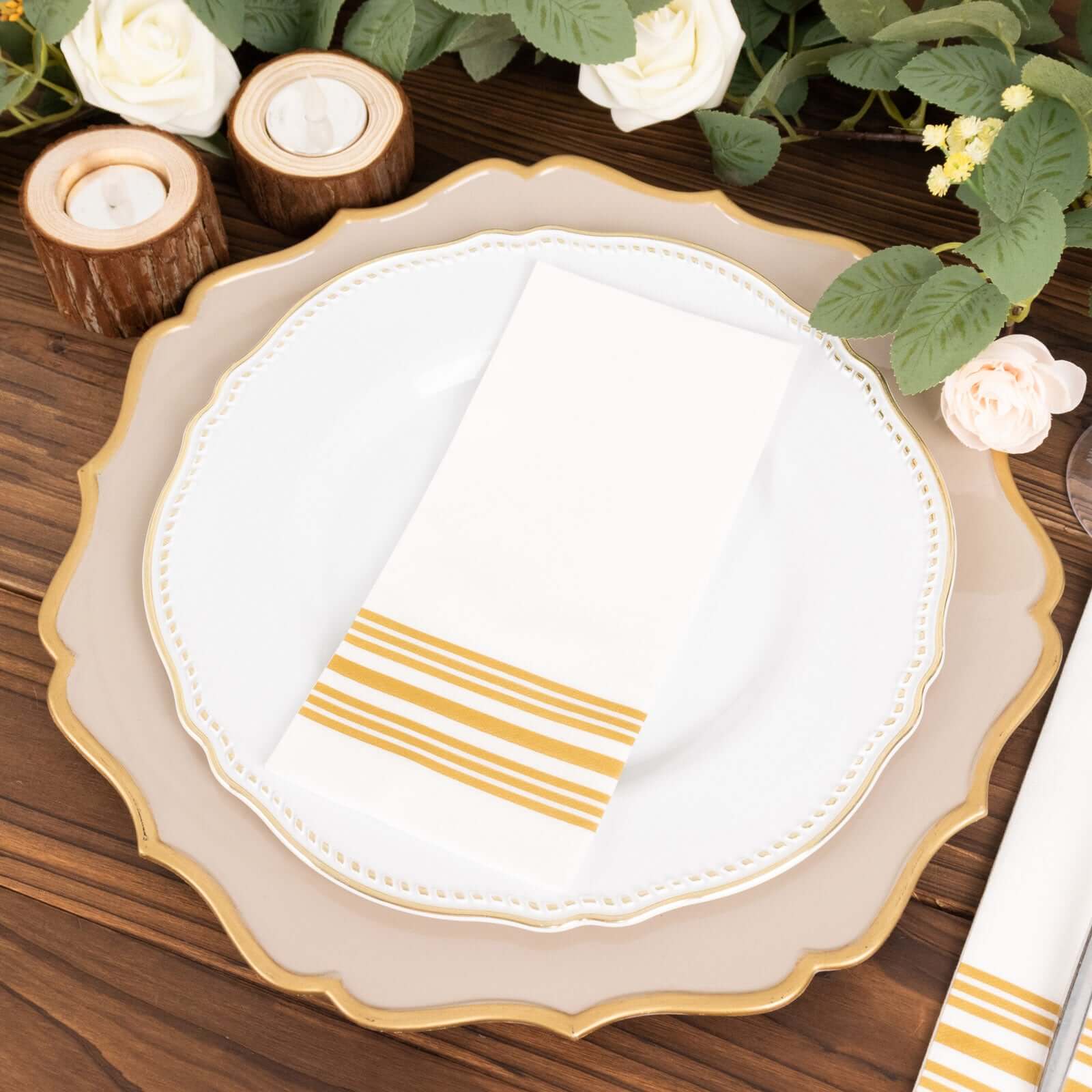 20 Pack Linen-Like Paper 8"x4" Napkins White With Gold Lines - Soft Hygienic Airlaid Guest Towels - Image 9