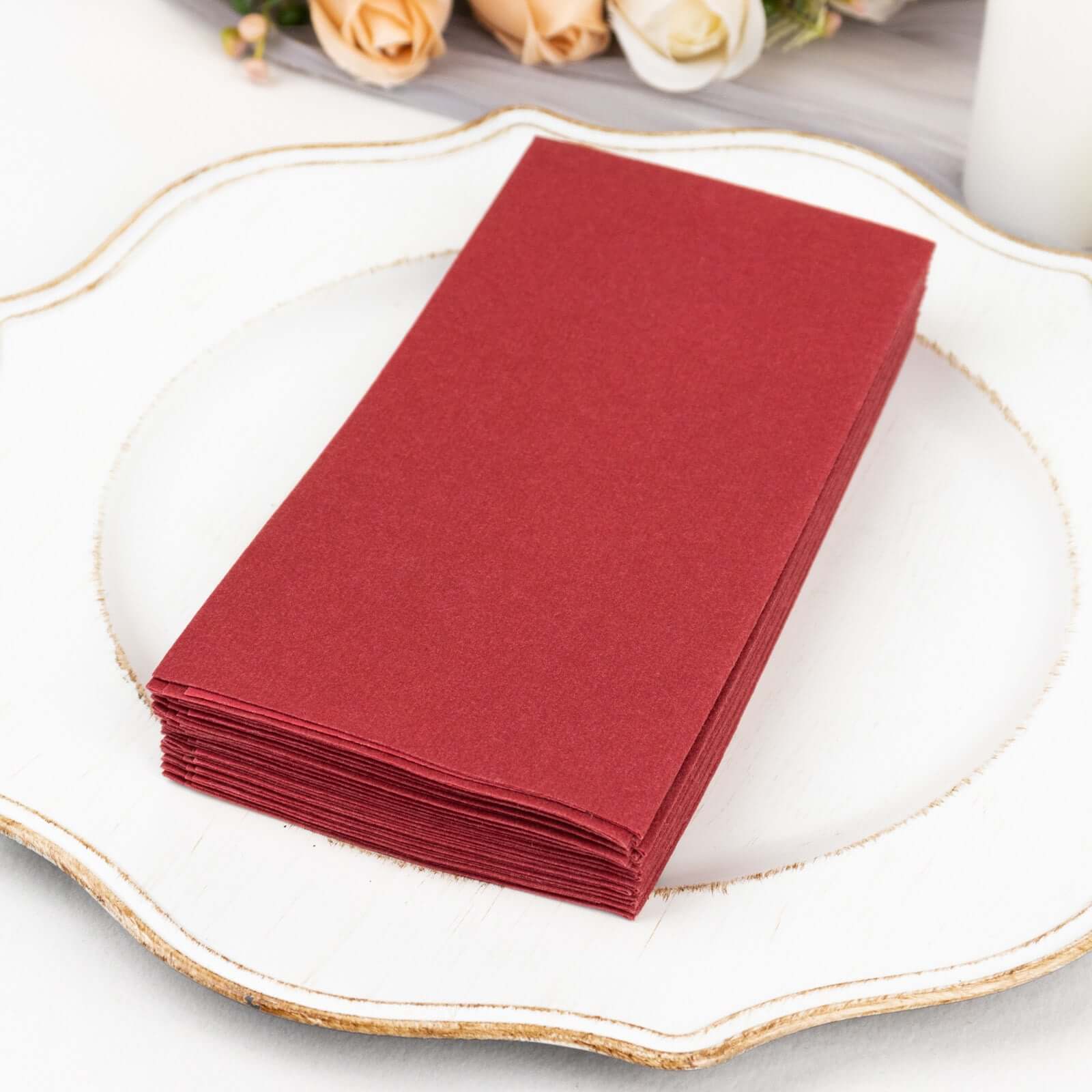 20 Pack Linen-Like Paper 8.5"x4" Napkins Burgundy - Highly Absorbent & Disposable Airlaid Guest Towels - Image 11