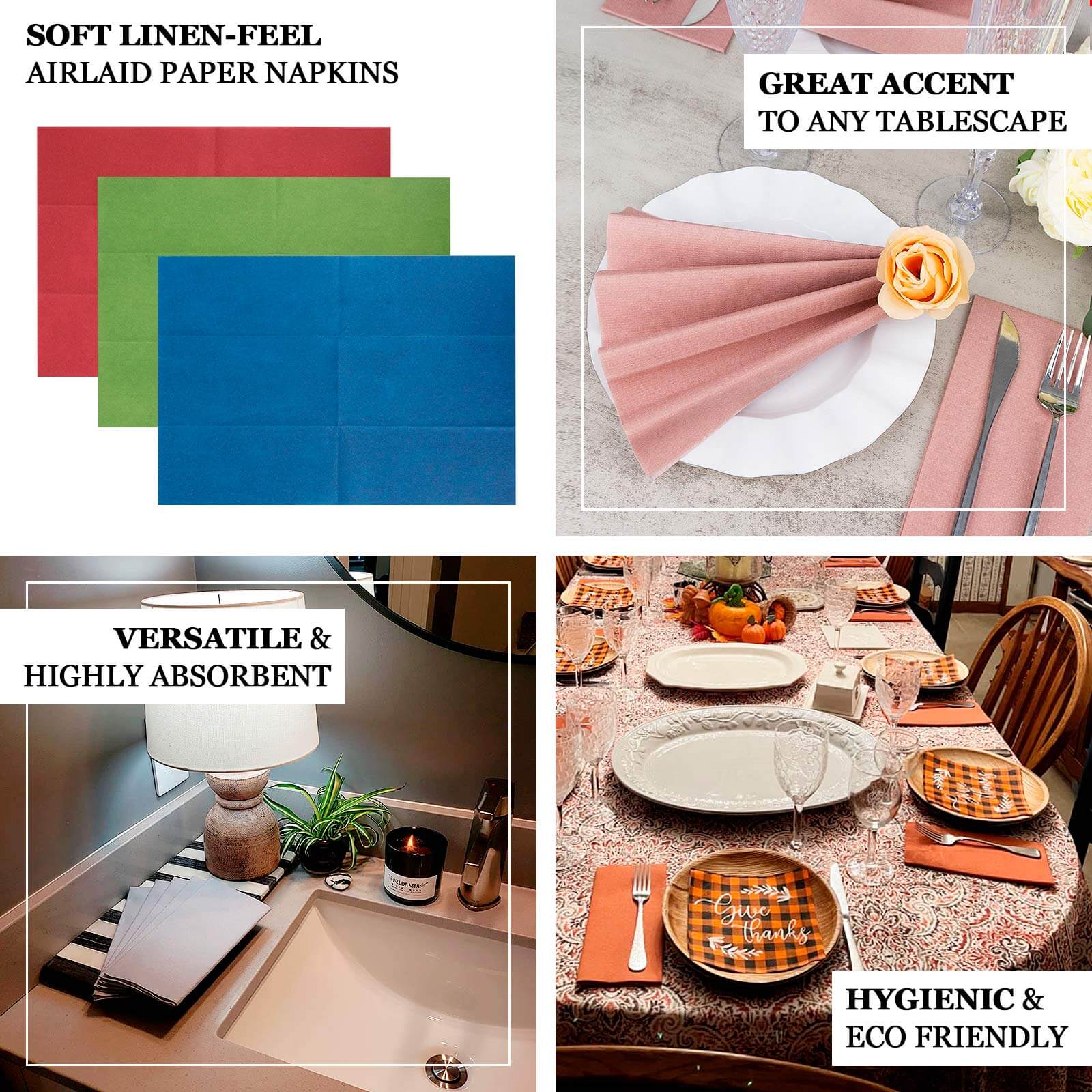 20 Pack Linen-Like Paper 8.5"x4" Napkins Burgundy - Highly Absorbent & Disposable Airlaid Guest Towels - Image 4