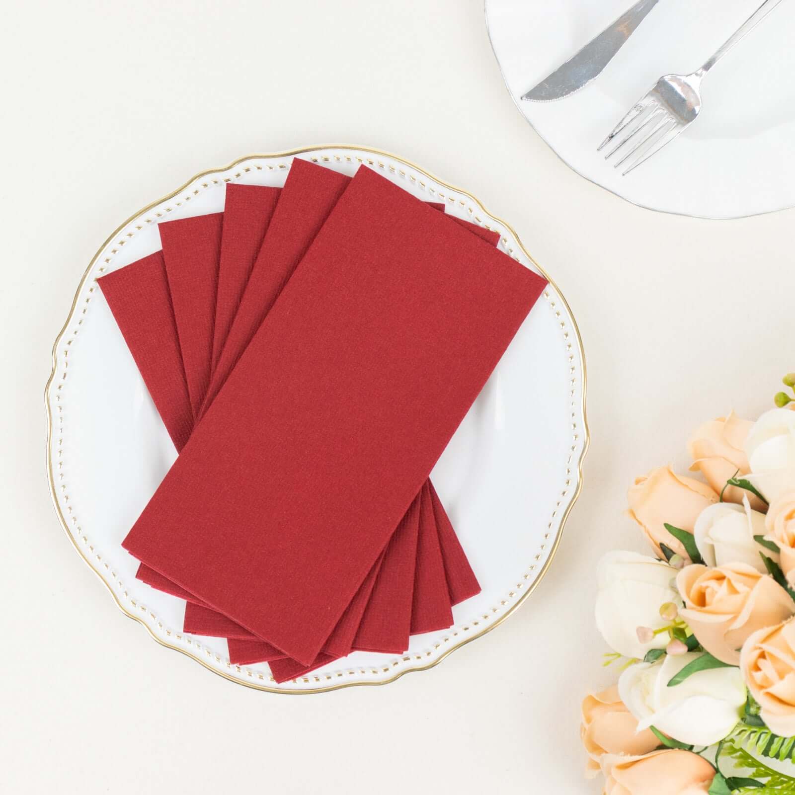 20 Pack Linen-Like Paper 8.5"x4" Napkins Burgundy - Highly Absorbent & Disposable Airlaid Guest Towels - Image 6