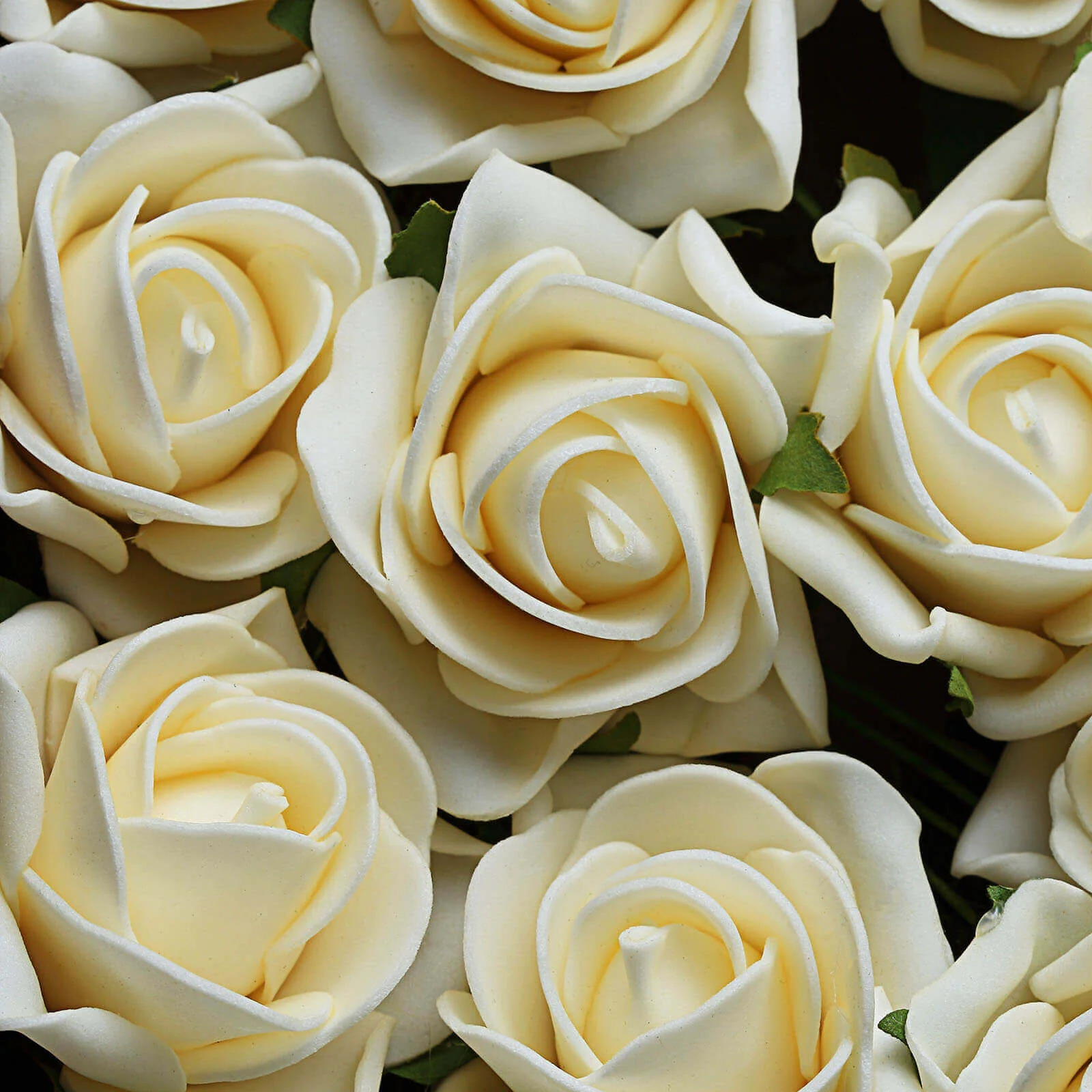 24 Roses 2" Cream Artificial Foam Flowers With Stem Wire and Leaves - Image 8