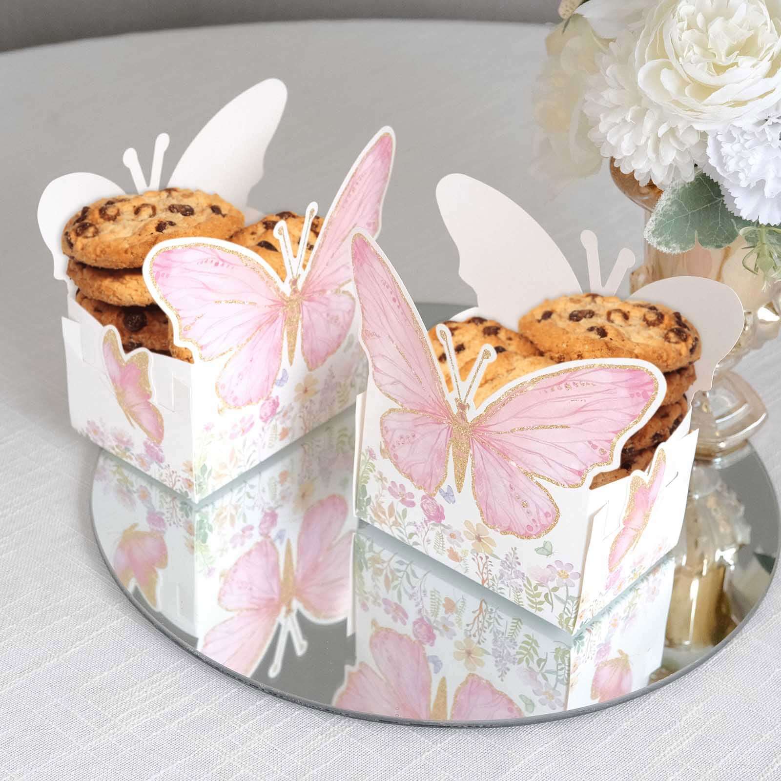 25-Pack Disposable Food Trays White/Pink Glitter Butterfly Design Cardstock - Whimsical Disposable Serving Tray Food Boats for Girls Birthday Baby Shower Party Supplies 6"x7" - Image 5