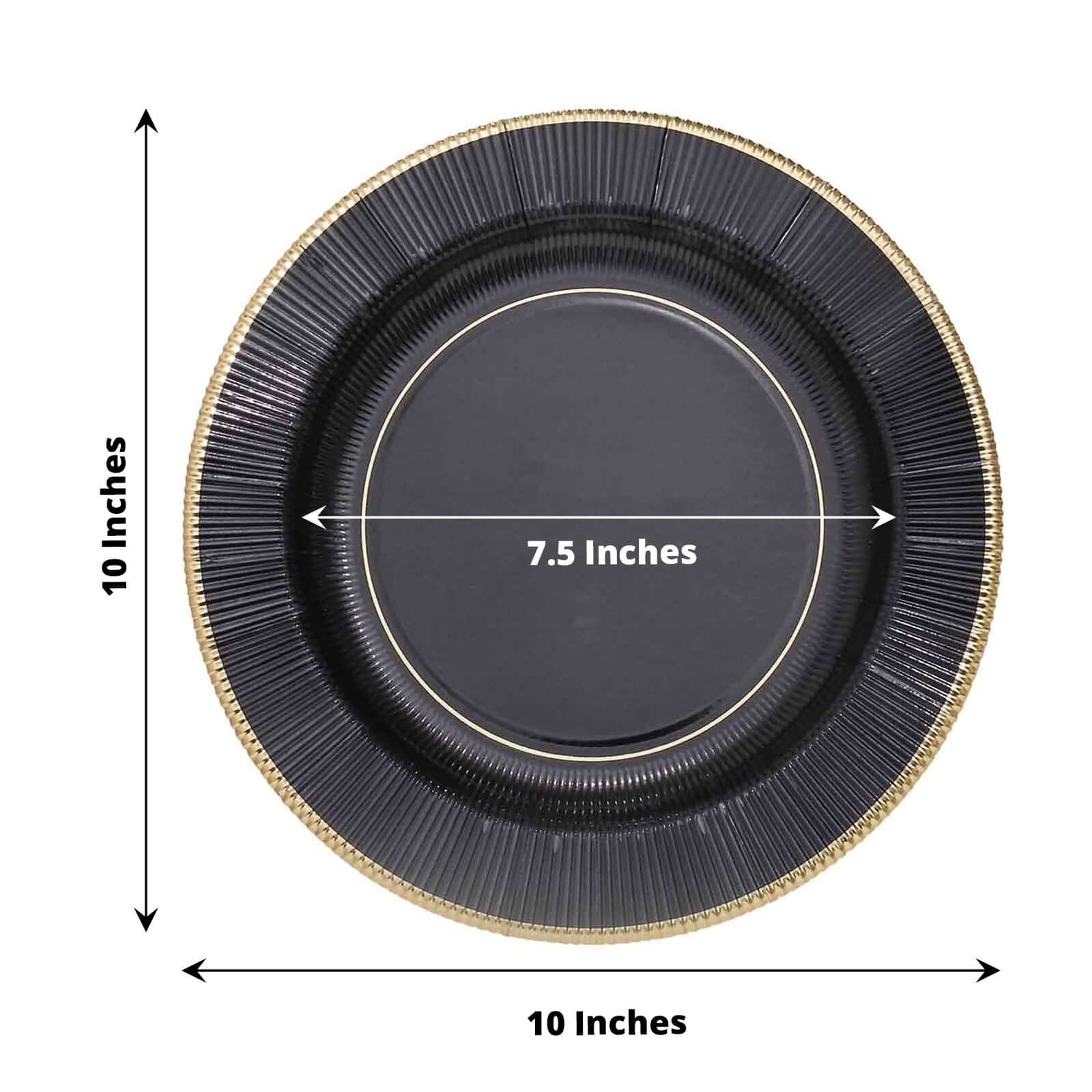 25-Pack Paper 10" Round Dinner Plates in Black Sunray Design with Gold Rim - Disposable Heavy Duty 350GSM Party Plates for Banquets & Celebrations - Image 3