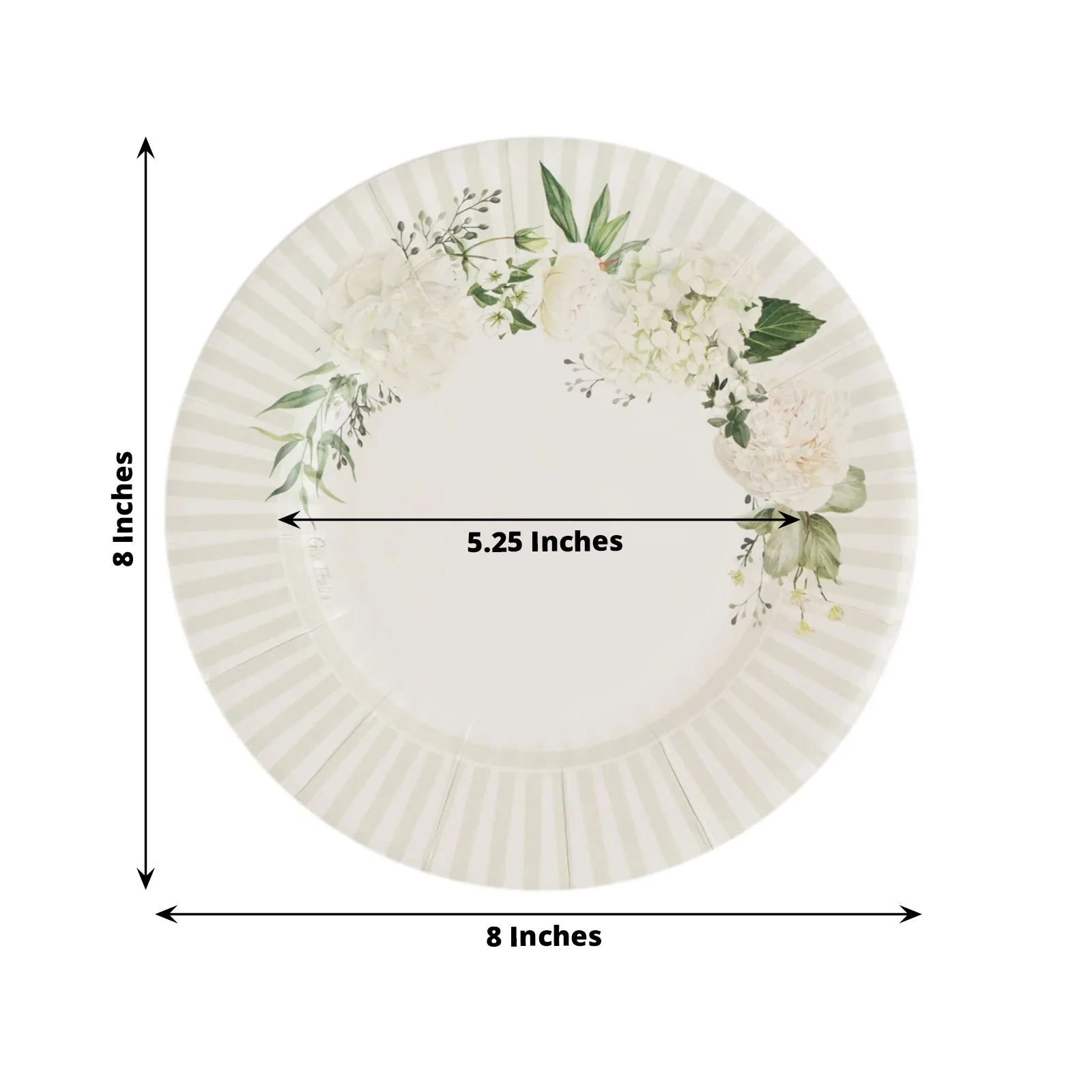 25-Pack Paper 8" Round Dessert Plates in White with Sage Green Floral Print & Lined Rim - Image 9