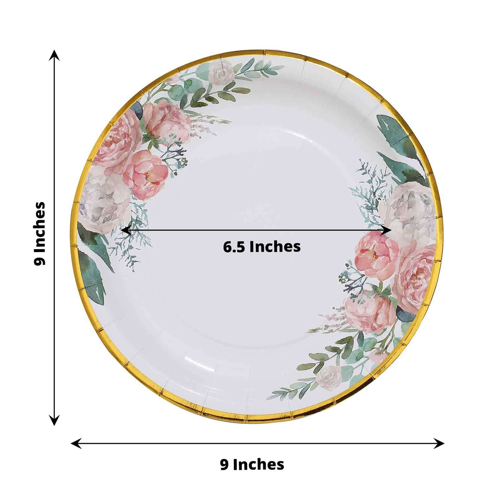 25-Pack Paper 9" Round Dinner Plates White with Peony Floral Design & Gold Rim - Disposable Floral Party Plates for Brunches & Afternoon Teas - Image 3