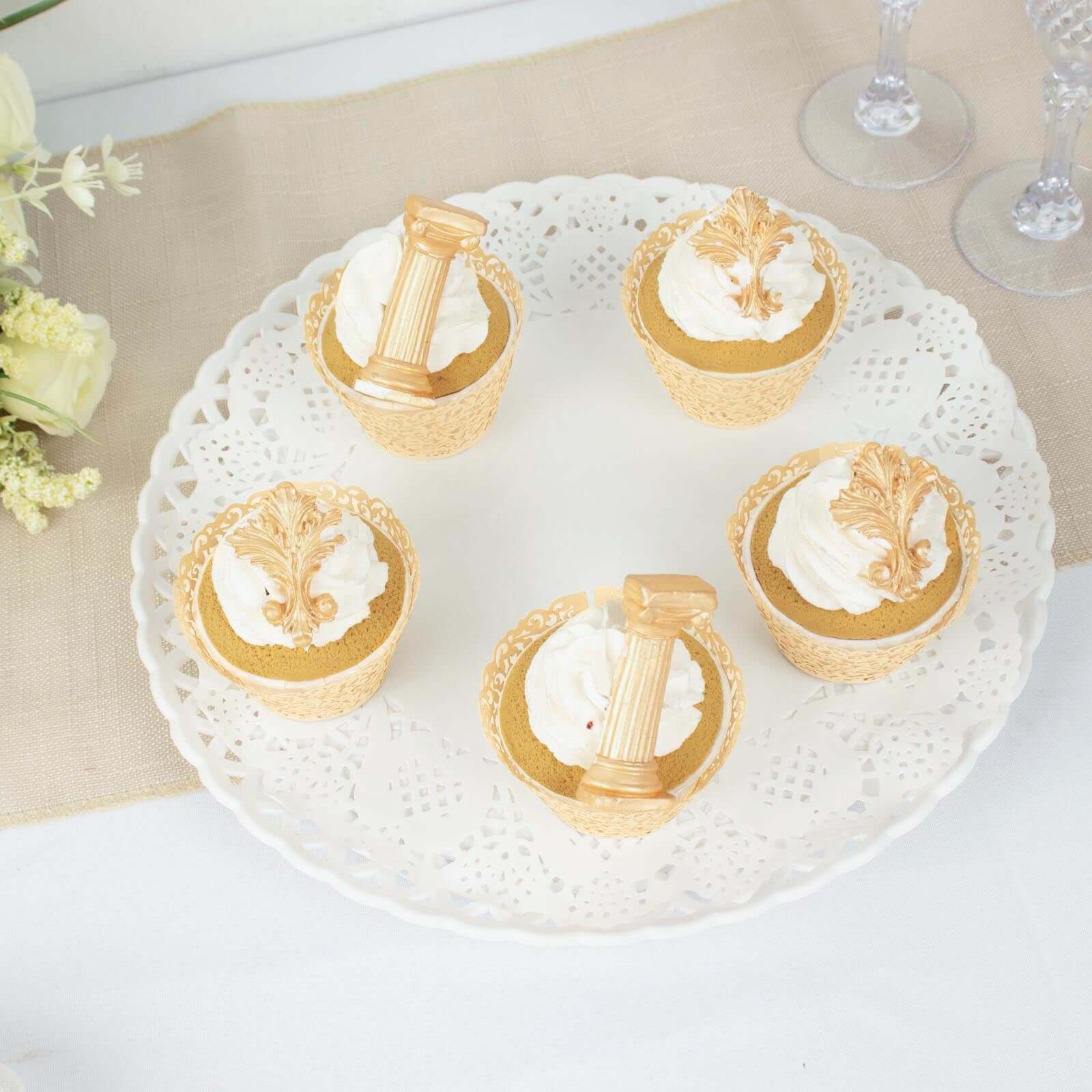 25-Pack Paper Cupcake Wrappers Lace Laser Cut Design Ivory - Muffin Baking Cup Trays for Events - Image 10
