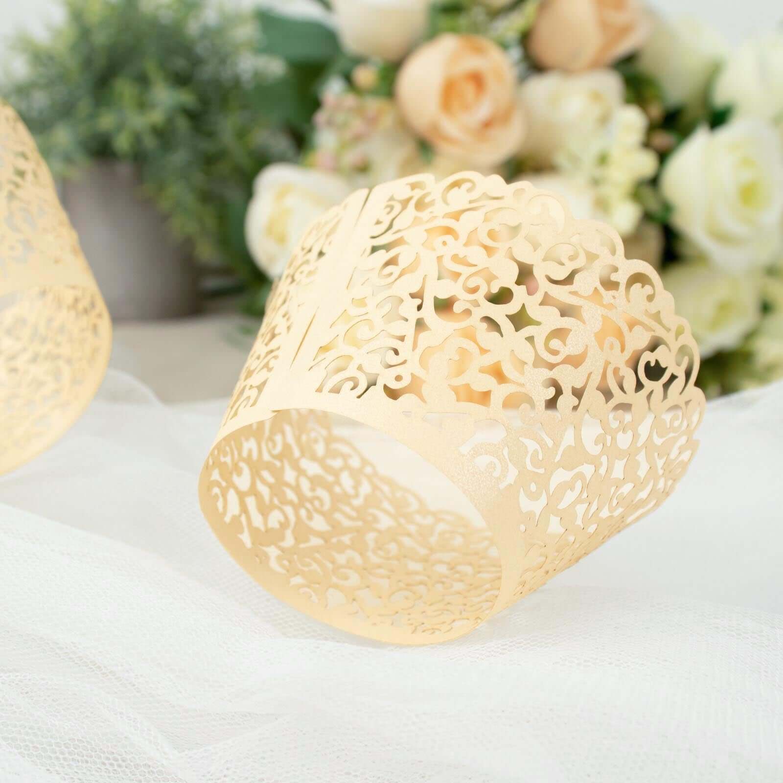 25-Pack Paper Cupcake Wrappers Lace Laser Cut Design Ivory - Muffin Baking Cup Trays for Events - Image 2
