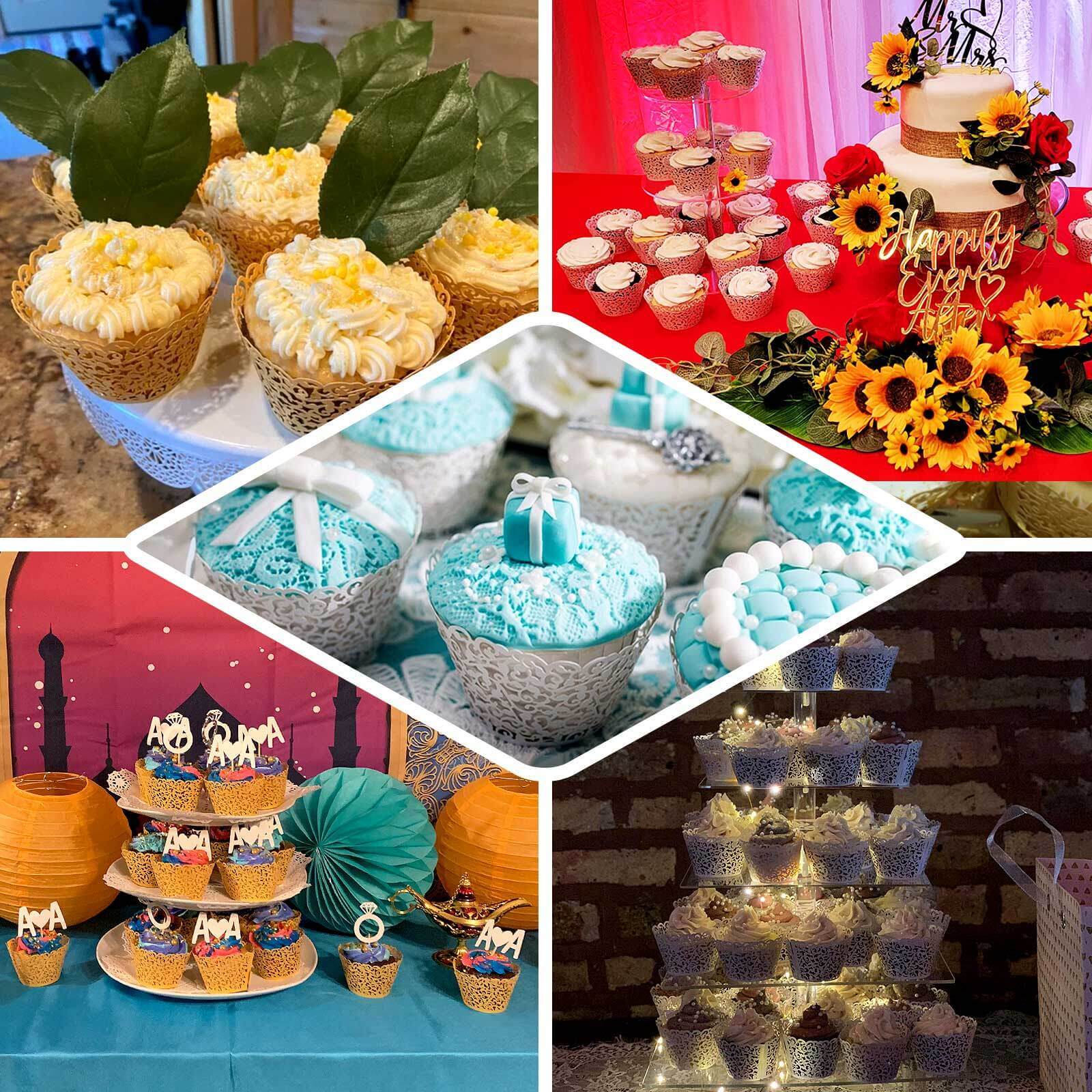 25-Pack Paper Cupcake Wrappers Lace Laser Cut Design Ivory - Muffin Baking Cup Trays for Events - Image 5