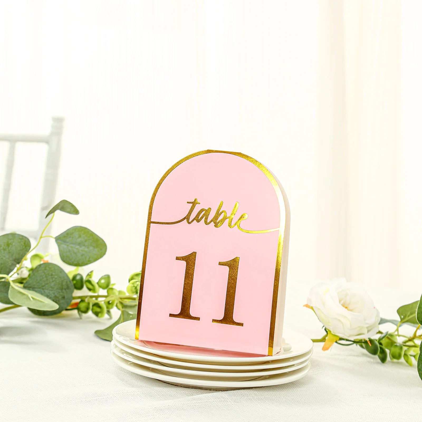 25-Pack 7" Disposable Table Numbers, Blush Free Standing Double Sided Table Number Place Cards with Metallic Gold Foil Numbers 1-25 - Image 2