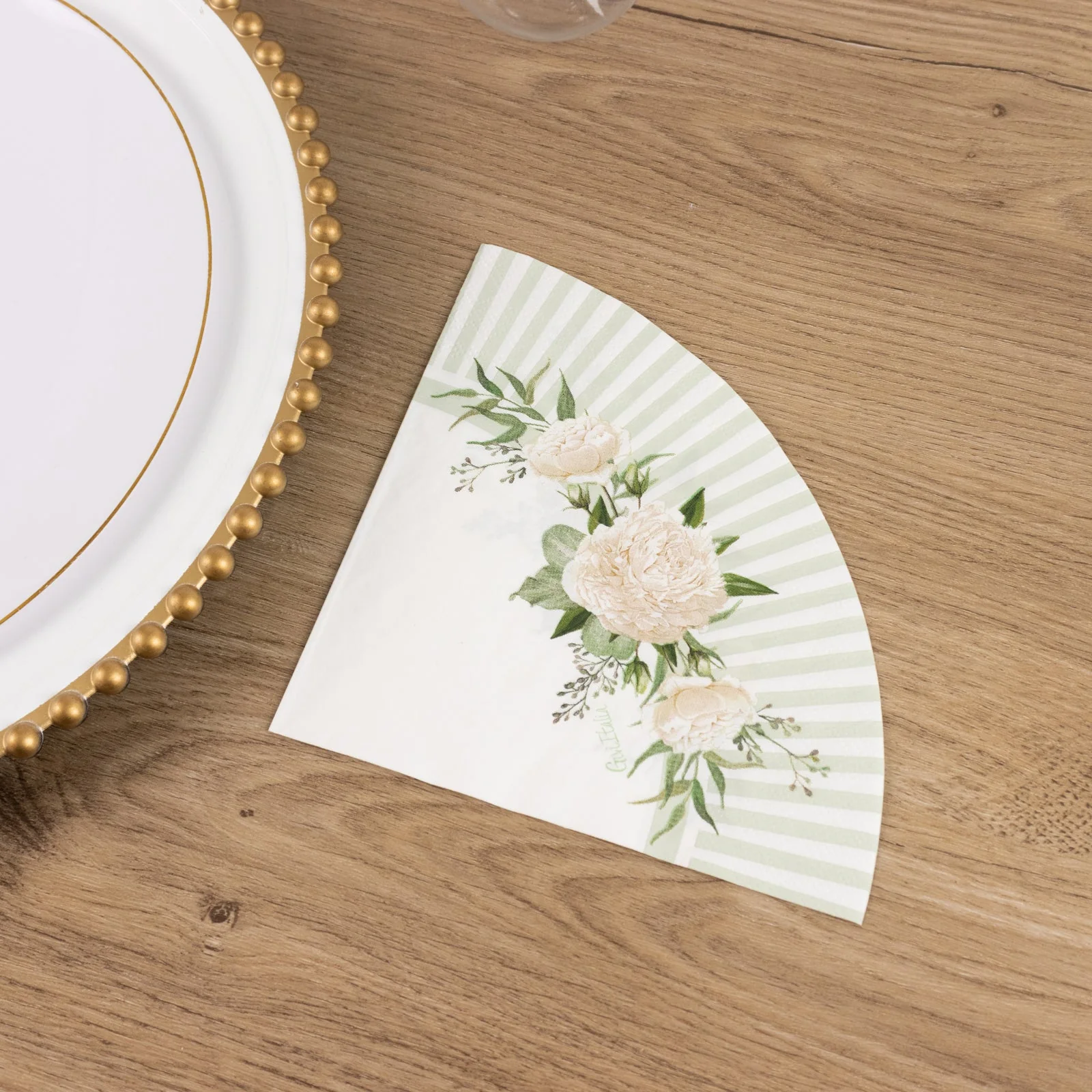 25-Pack Round Paper Cocktail Napkins with Floral Lined Pattern White/Sage Green - Disposable 2 Ply Beverage Napkins 6"x6" - Image 10