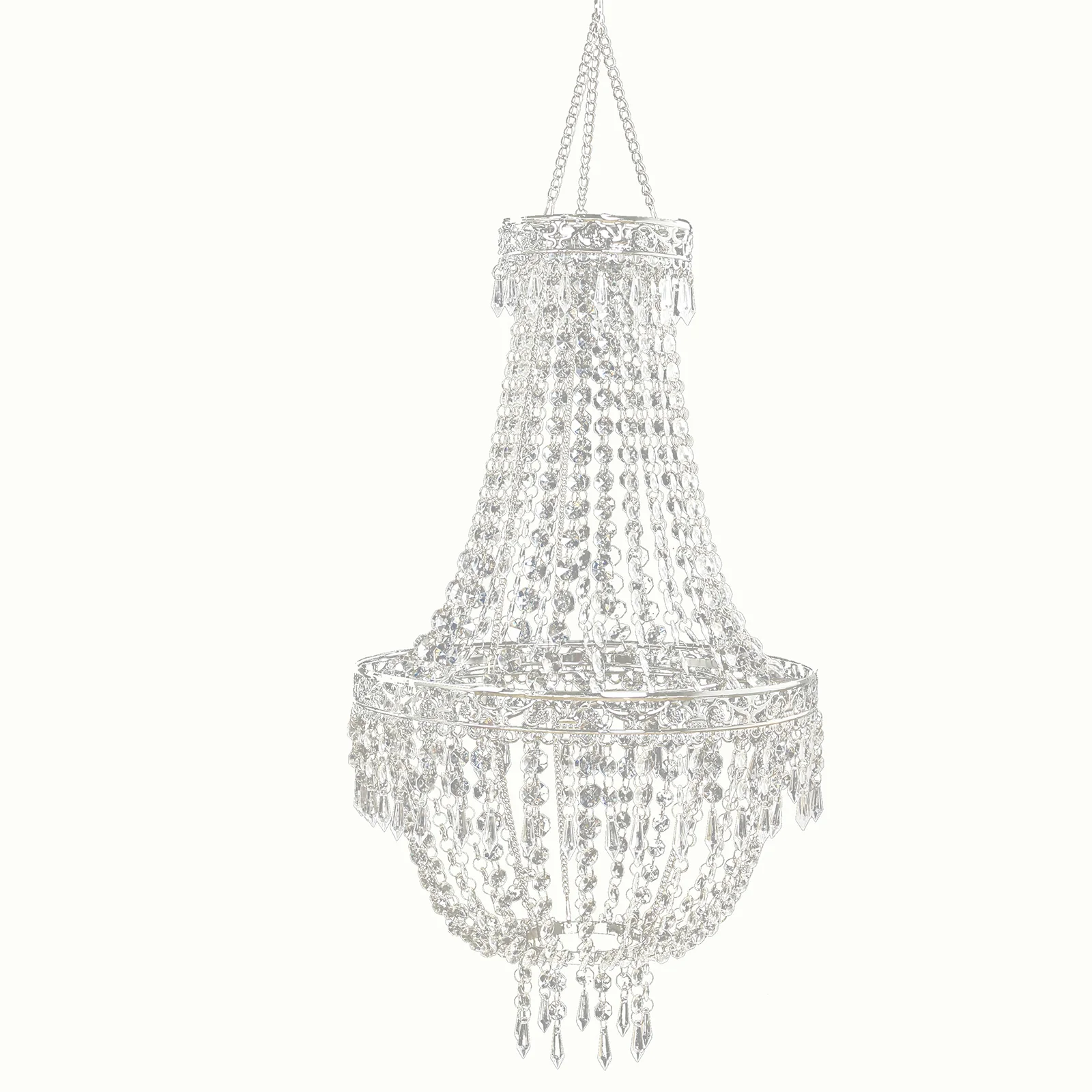 3ft Empire Style Beaded Crystal Chandelier with Silver Ornate Metal Frame, Adjustable Hanging Farmhouse Pendant Ceiling Lighting - Image 2