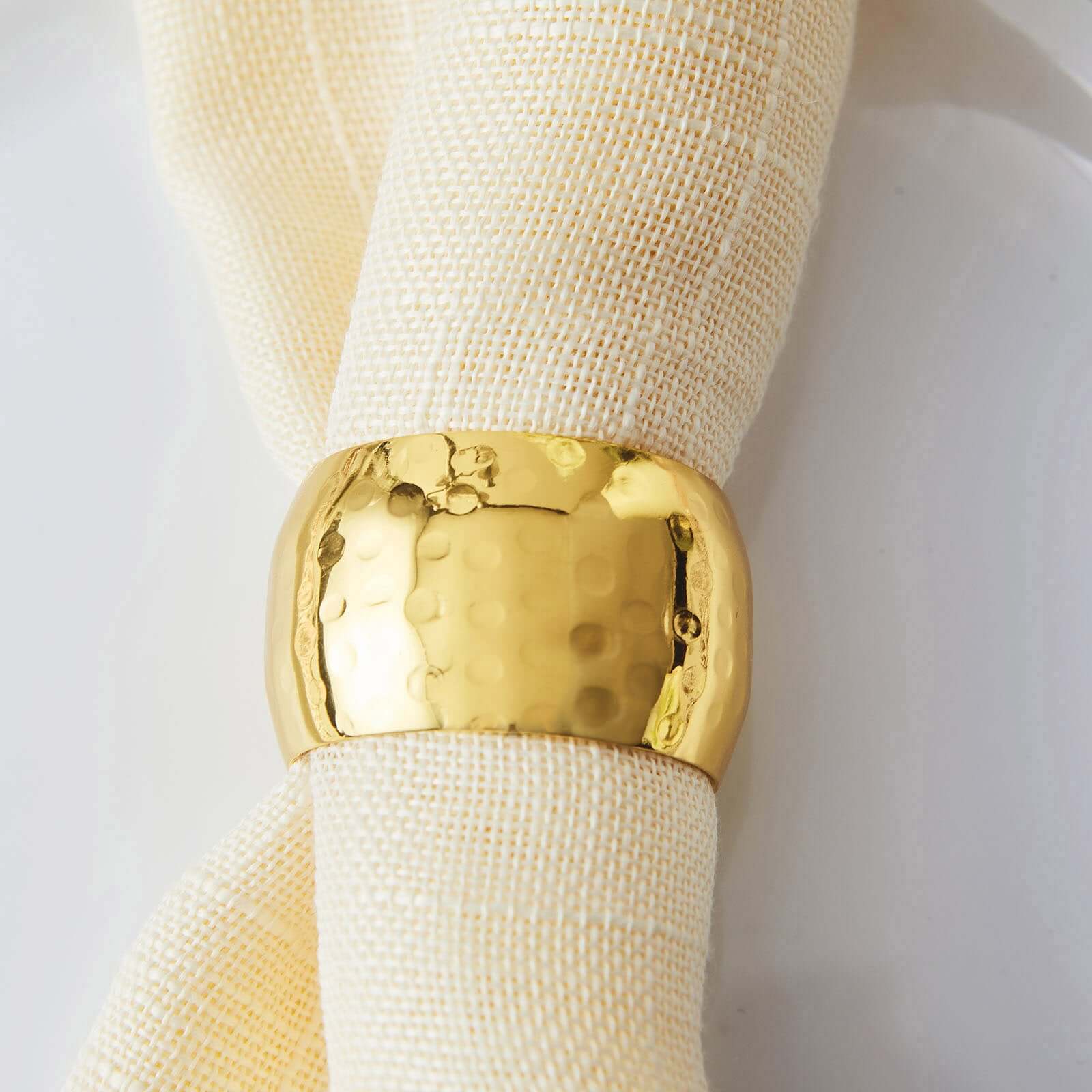 4 Pack Metallic Gold Hammered Pattern Metal Napkin Rings - Image 8