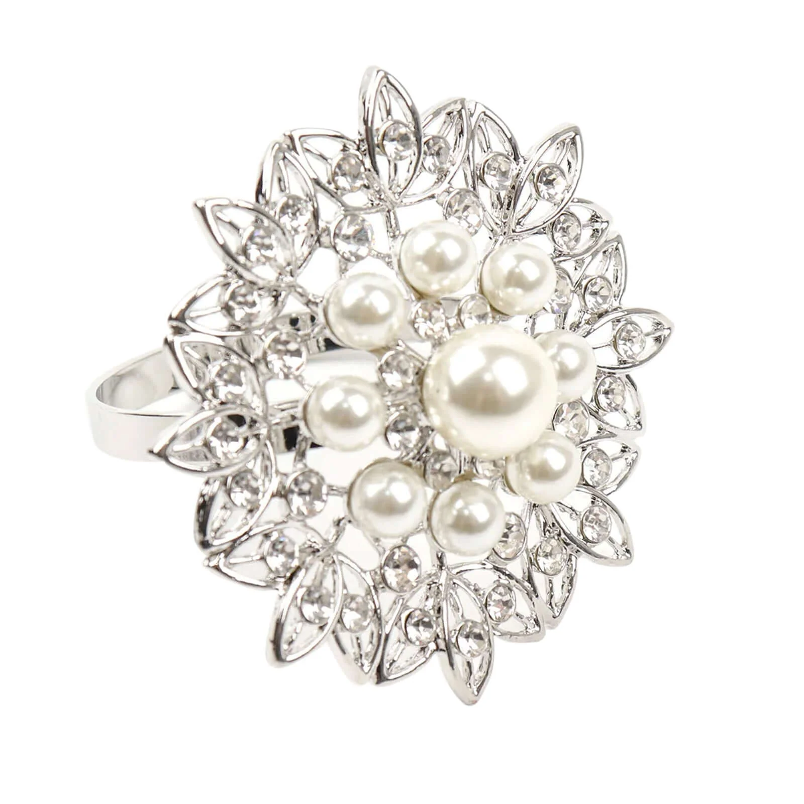 4 Pack Pearl And Diamond Rhinestone Flower Silver Metal Napkin Rings, Decorative Napkin Buckle Holders - Image 7