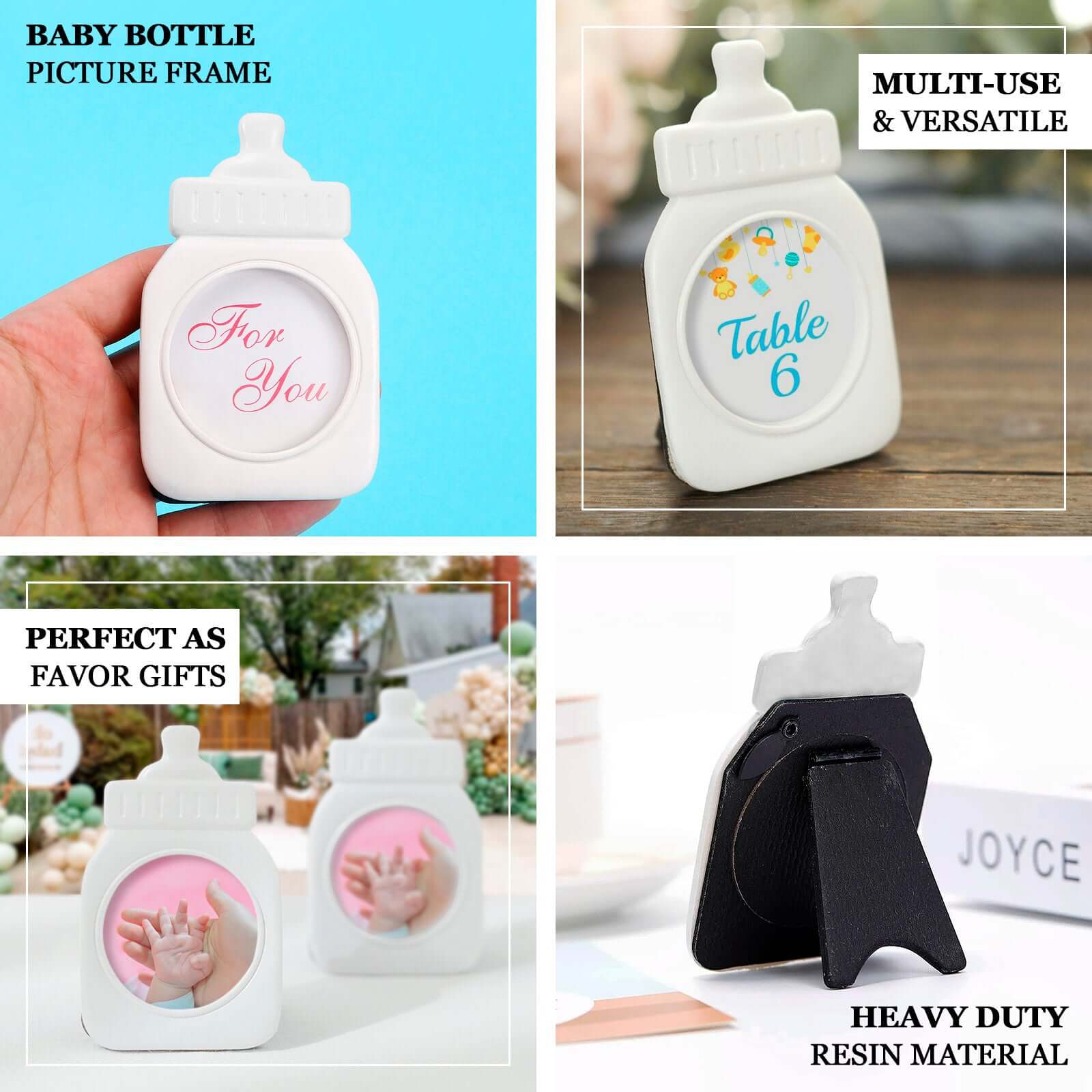 4 Pack White Resin 4" Baby Feeding Bottle Picture Frame Party Favors, Baby Shower Favors, Gender Reveal Party Gifts - Image 4