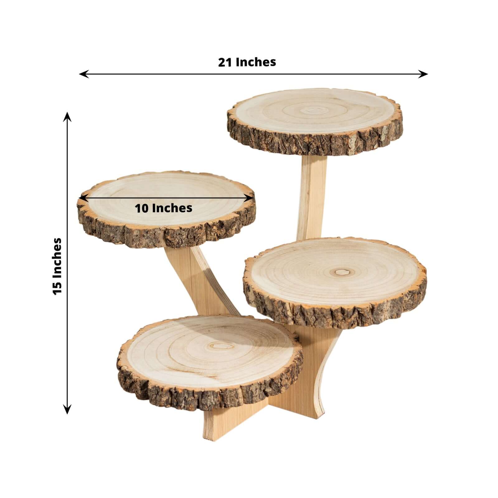 4-Tier Wooden Cupcake Stand Farmhouse Style Natural Wood Slice Design - Rustic Dessert Display Cake Holder 15" Tall - Image 3