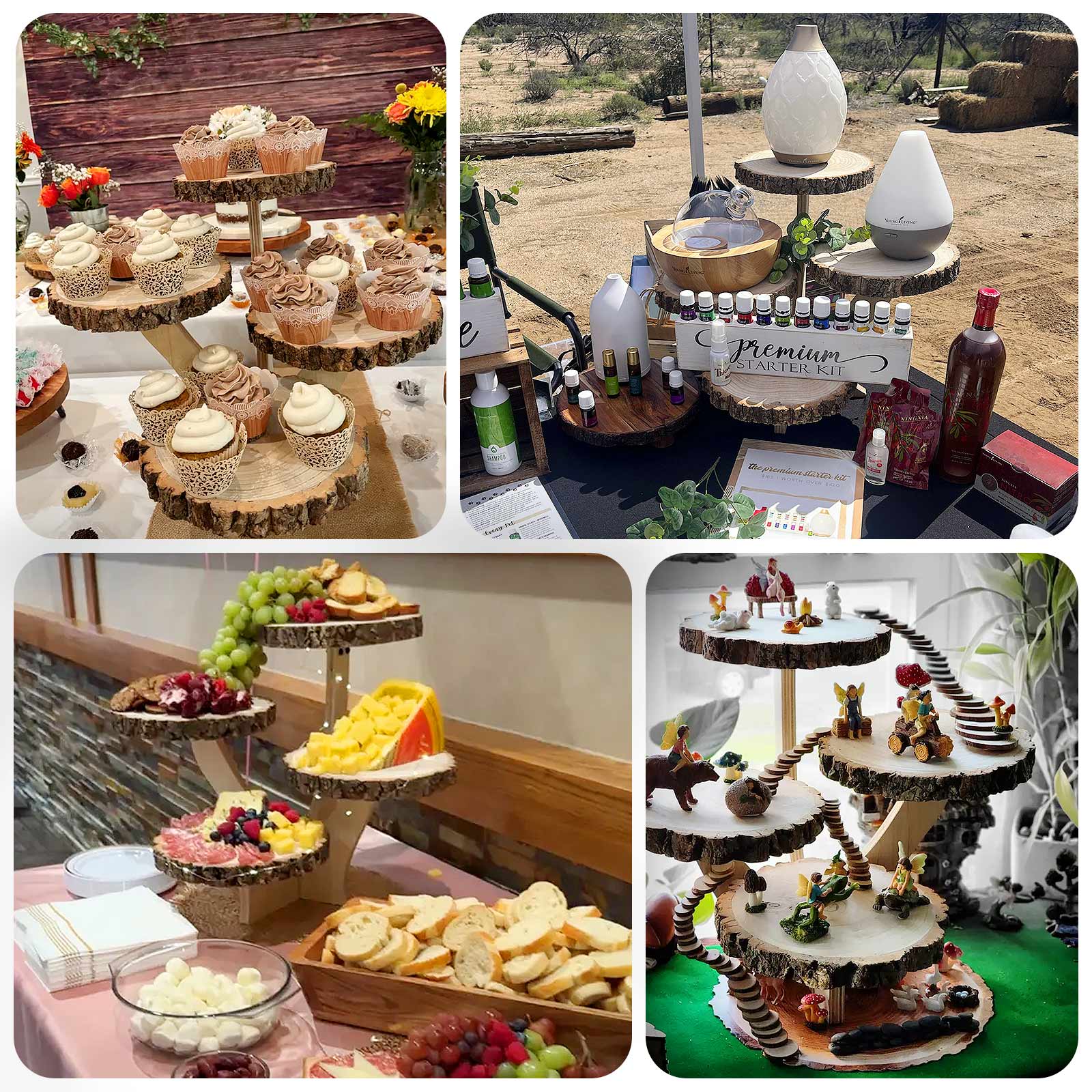 4-Tier Wooden Cupcake Stand Farmhouse Style Natural Wood Slice Design - Rustic Dessert Display Cake Holder 15" Tall - Image 5