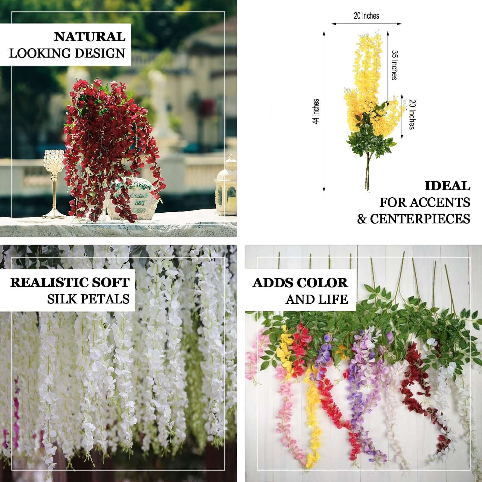 5 Pack 44" Silk Hanging Wisteria Flower Garland Vines in Lavender Lilac, 3 Strands in 1 Bush - Image 4