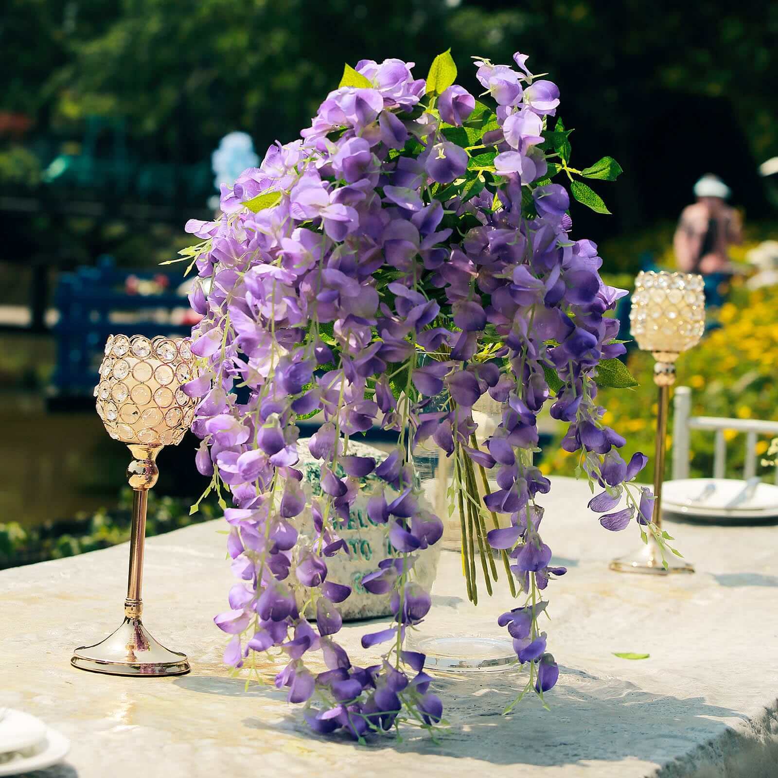5 Pack 44" Silk Hanging Wisteria Flower Garland Vines in Purple, 3 Strands in 1 Bush - Image 7