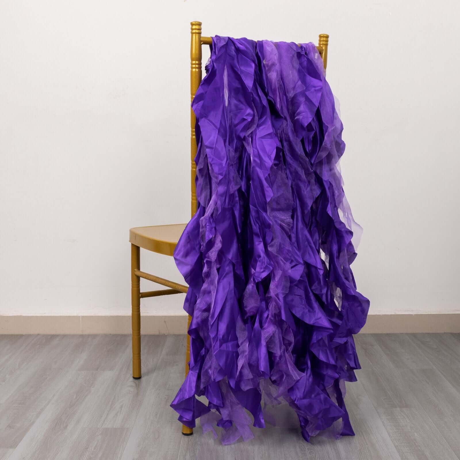 5 Pack Chiffon Satin Chair Sashes Purple - Easy to Install Ruffled Curly Willow - Image 8