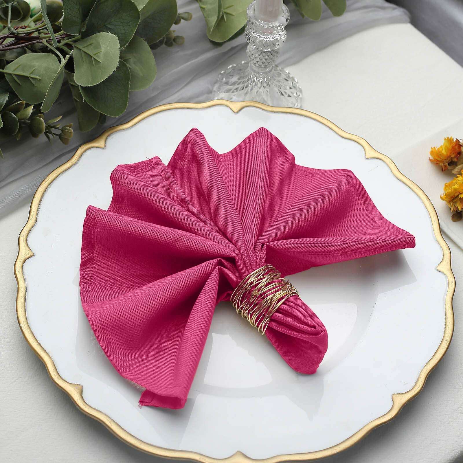 5 Pack Premium Polyester 17"x17" Napkins Fuchsia - Durable & Wrinkle Resistant Dinner Napkins - Image 2
