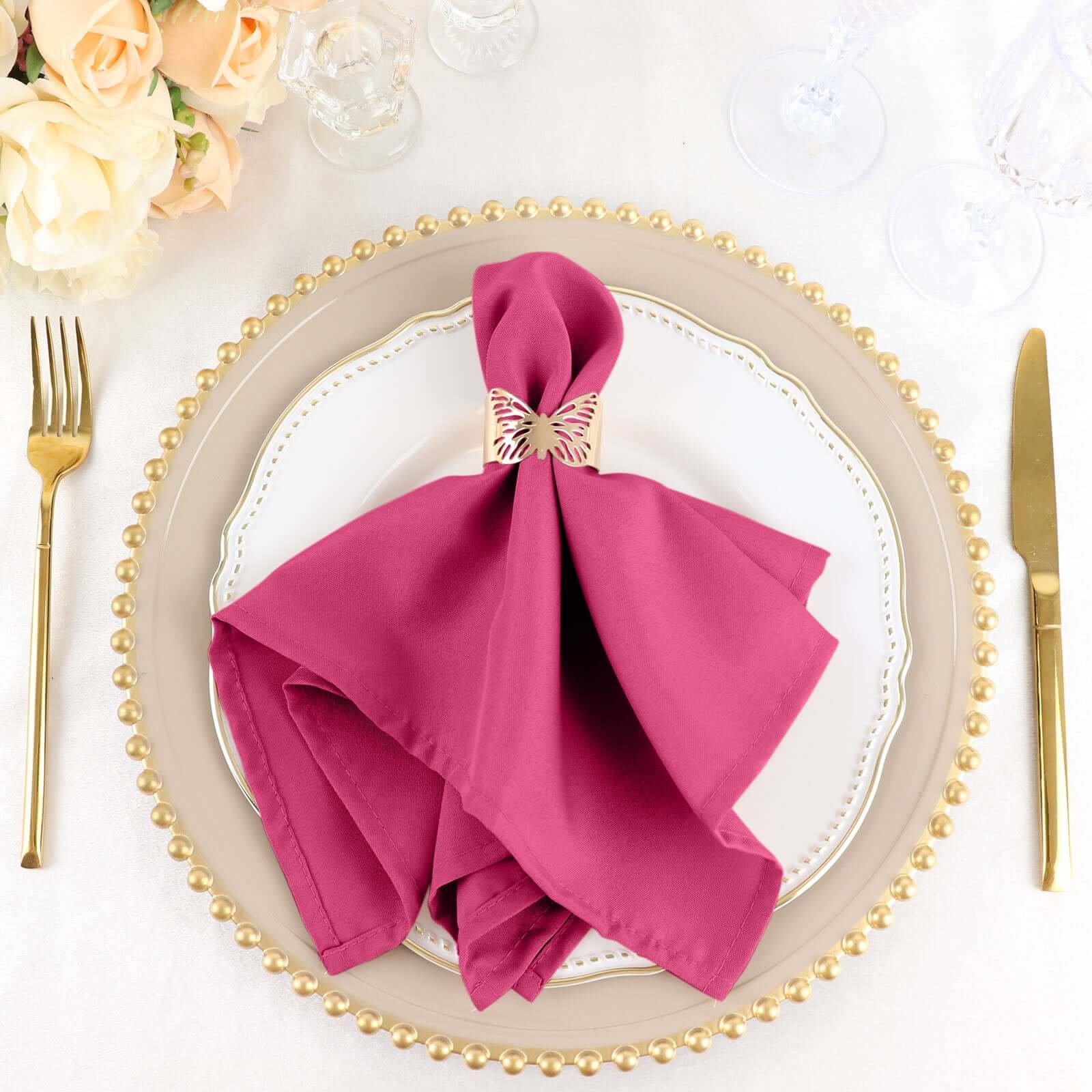 5 Pack Premium Polyester 17"x17" Napkins Fuchsia - Durable & Wrinkle Resistant Dinner Napkins - Image 6