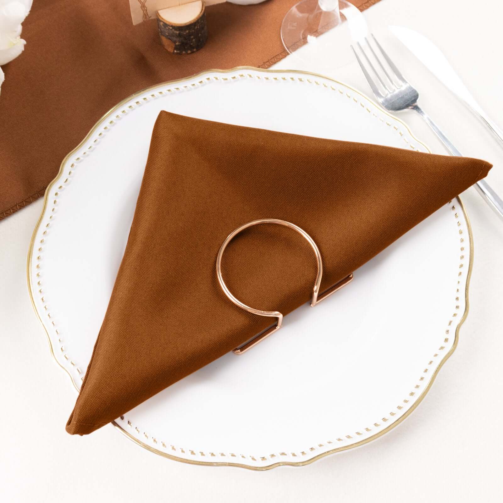5 Pack Premium Polyester 20"x20" Napkins Cinnamon Brown - Wrinkle Resistant & Easy Care Cloth Napkins - Image 7