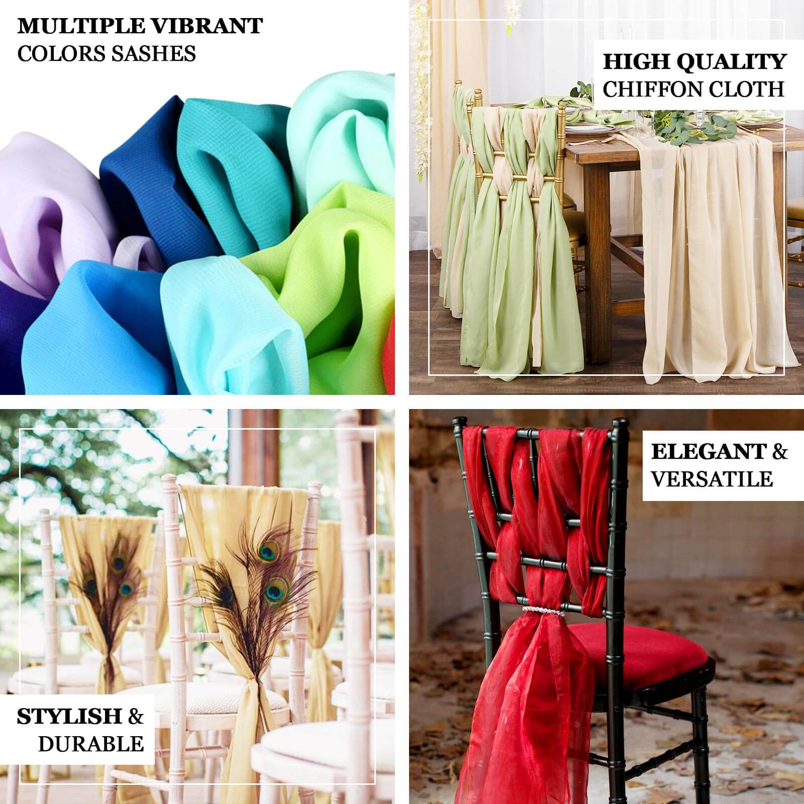 5 Pack Chiffon Chair Sashes Gold - Soft & Lightweight Designer Chair Bows for Stylish DIY Chair Accents 22"x78" - Image 8