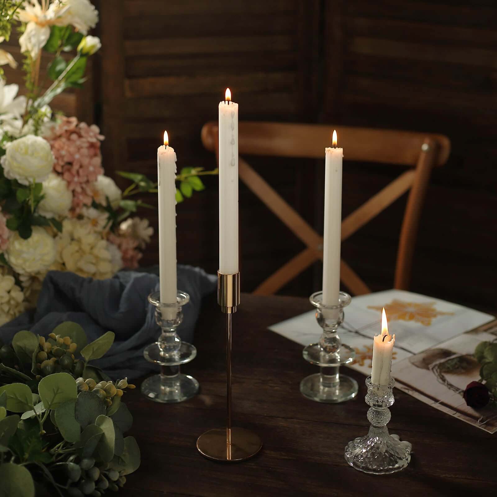 5-Pack Taper Candles Ribbed Wick Ribbon Wax Design White - Premium Unscented Dinner Candles 9" - Image 13