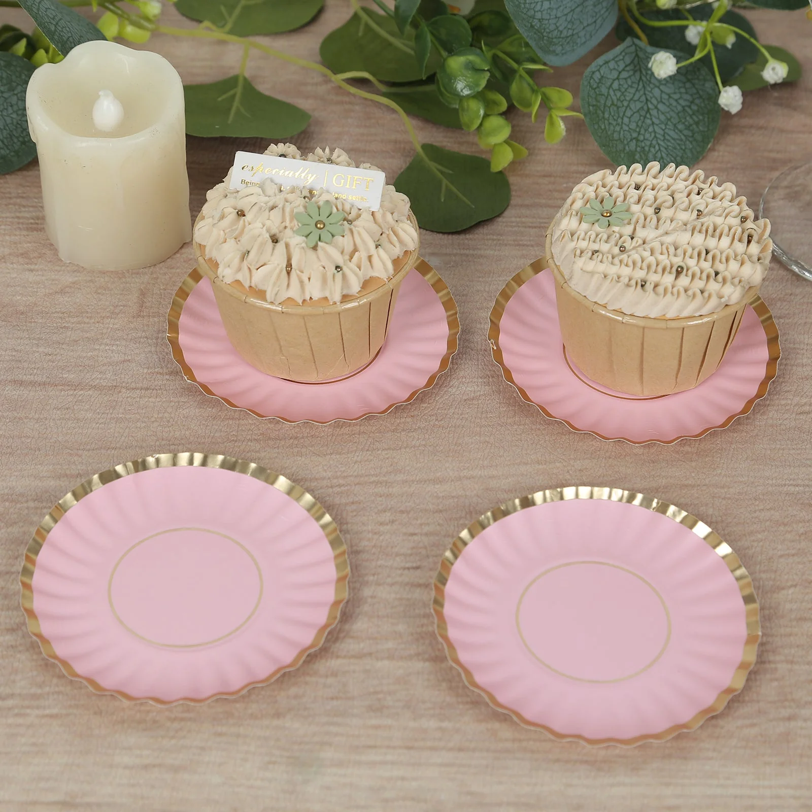 50-Pack Paper 3.5" Round Party Plates in Blush with Gold Scalloped Rim - Disposable Mini 250GSM Dessert Plates for Tapas, Appetizers & Finger Foods - Image 7