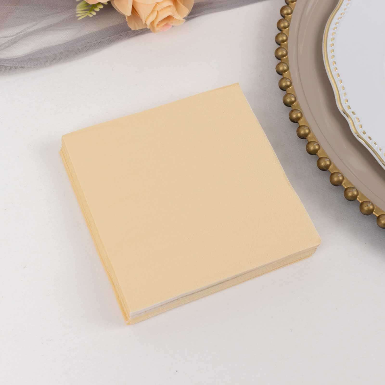 50-Pack Paper Beverage Napkins Beige - 2 Ply Disposable Soft 18GSM Cocktail Napkins 5"x5" - Image 6