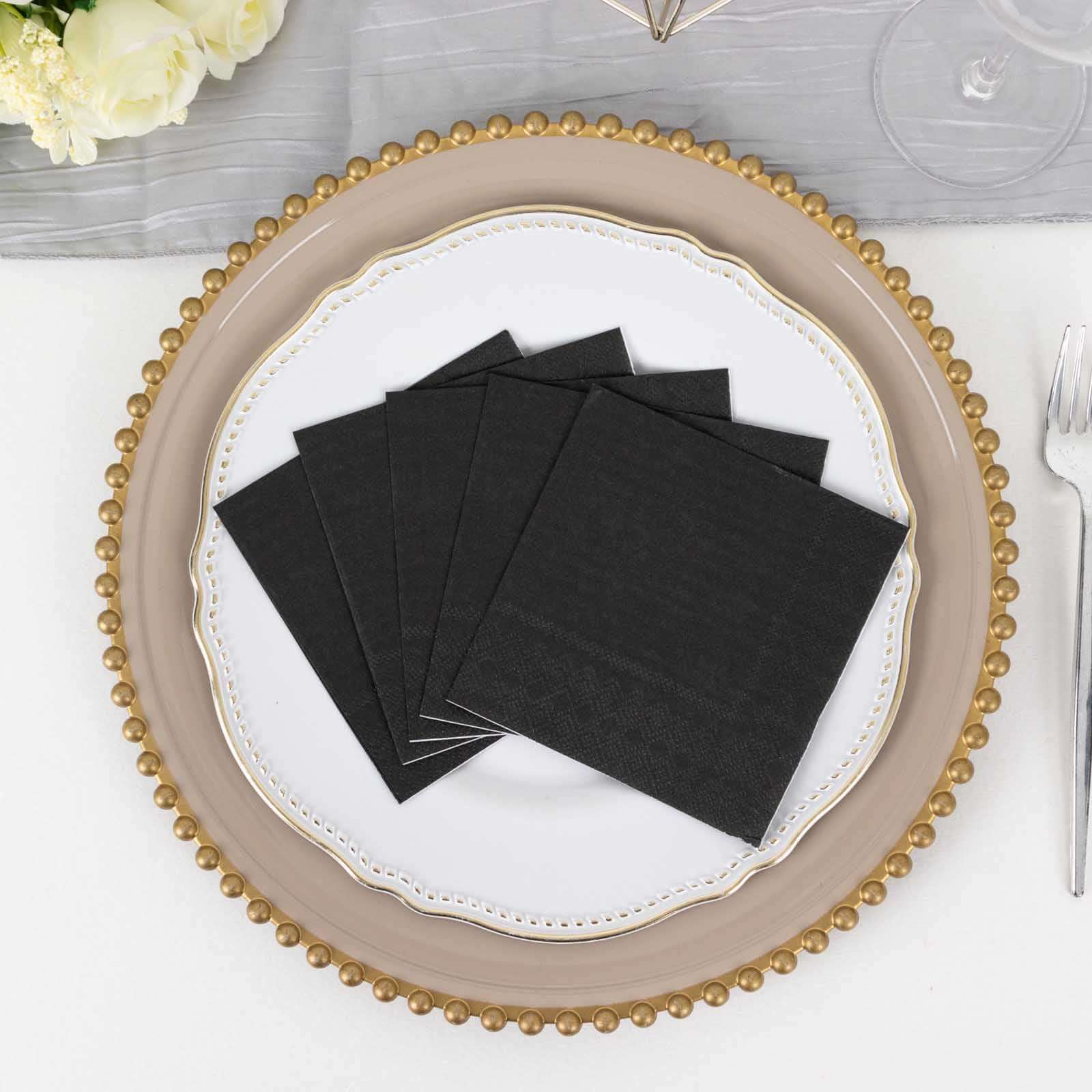 50-Pack Paper Beverage Napkins Black - 2 Ply Disposable Soft 18GSM Cocktail Napkins for Events 5"x5" - Image 8