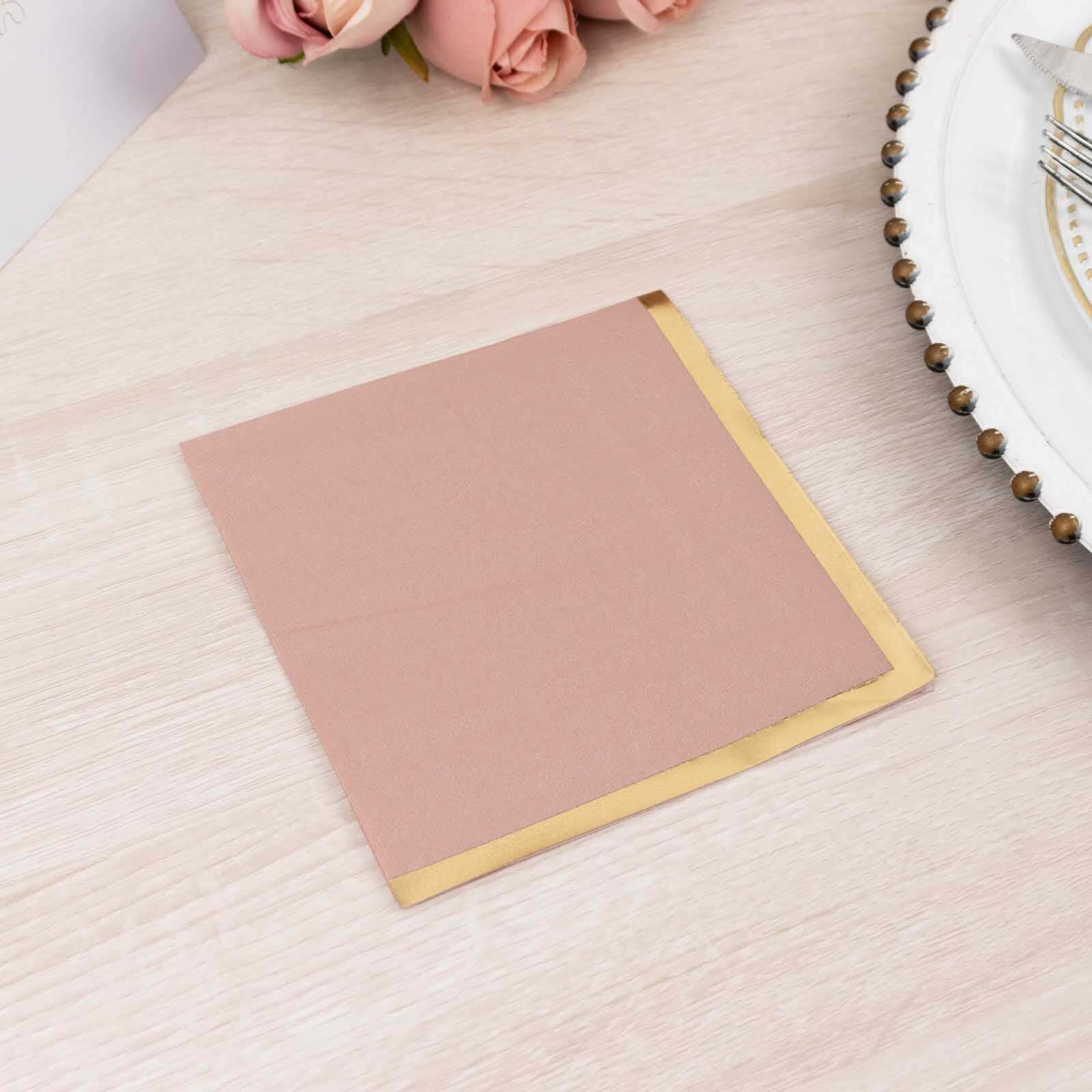 50-Pack Paper Beverage Napkins Dusty Rose with Gold Foil Edge - 2 Ply Disposable Soft 18GSM Cocktail Napkins 5"x5" - Image 7